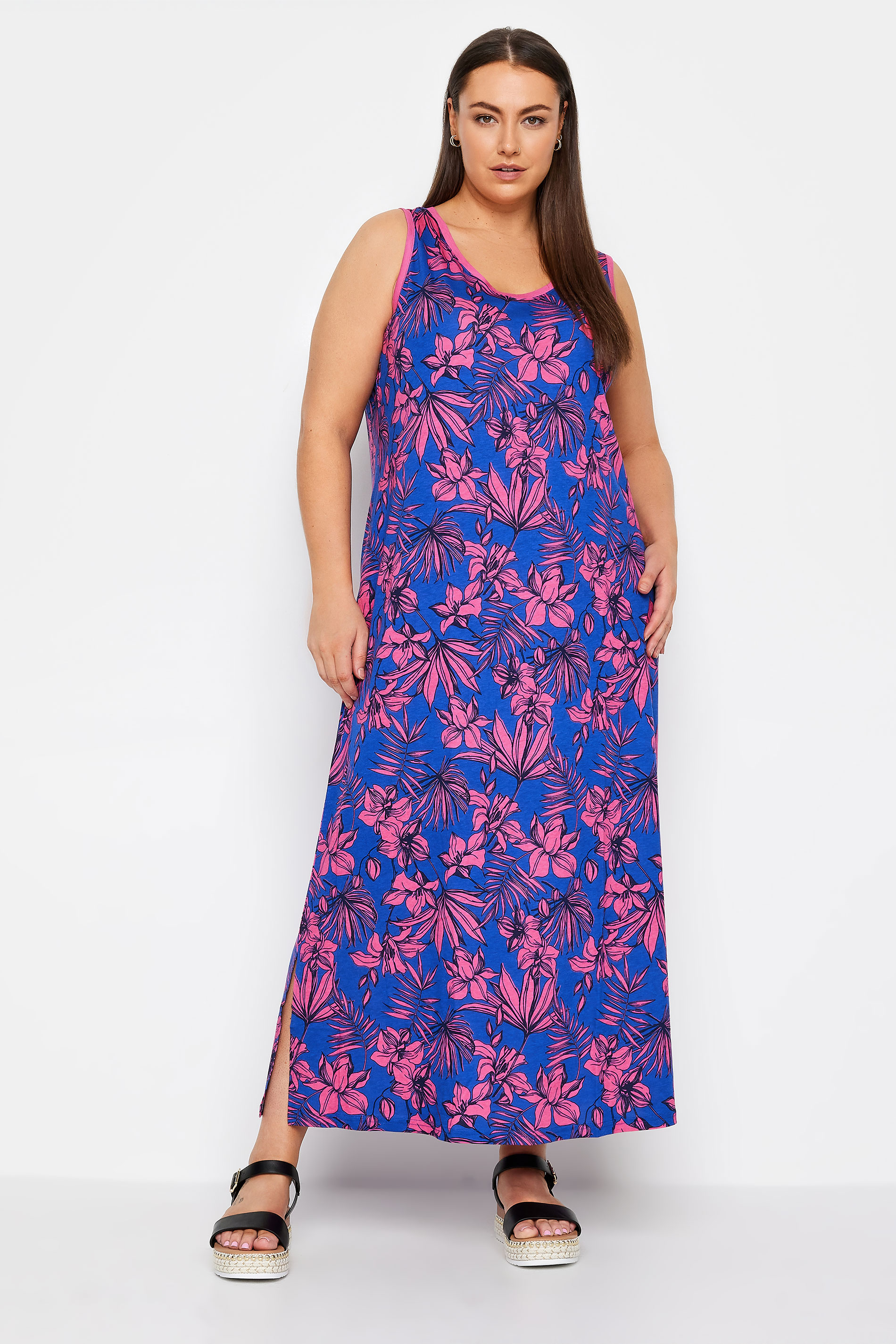Evans Blue & Pink Floral Maxi Dress 1