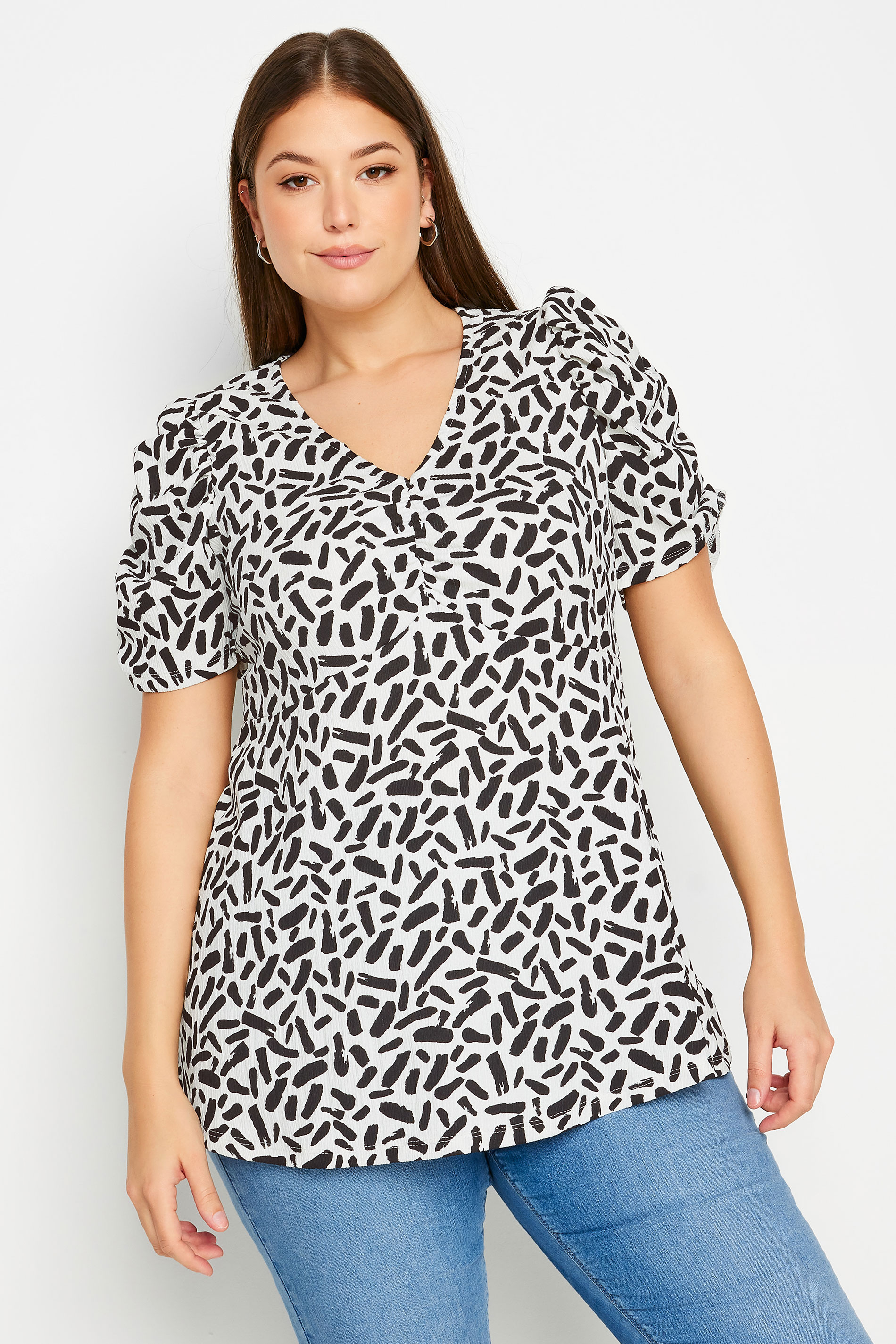 YOURS Plus Size White Dash Print Textured Milkmaid Top | Yours Clothing 1