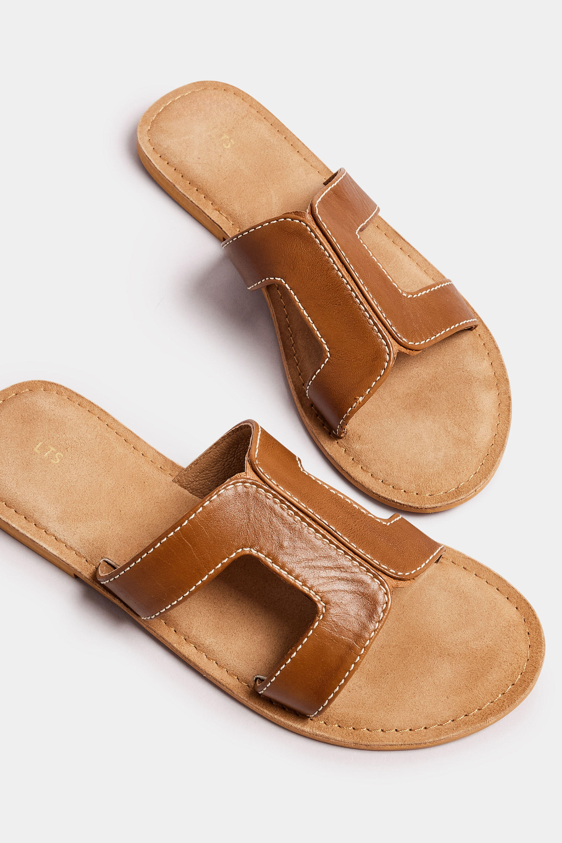 LTS Tan Brown Leather Cut Out Mule Sandals In Standard Fit | Long Tall Sally 6