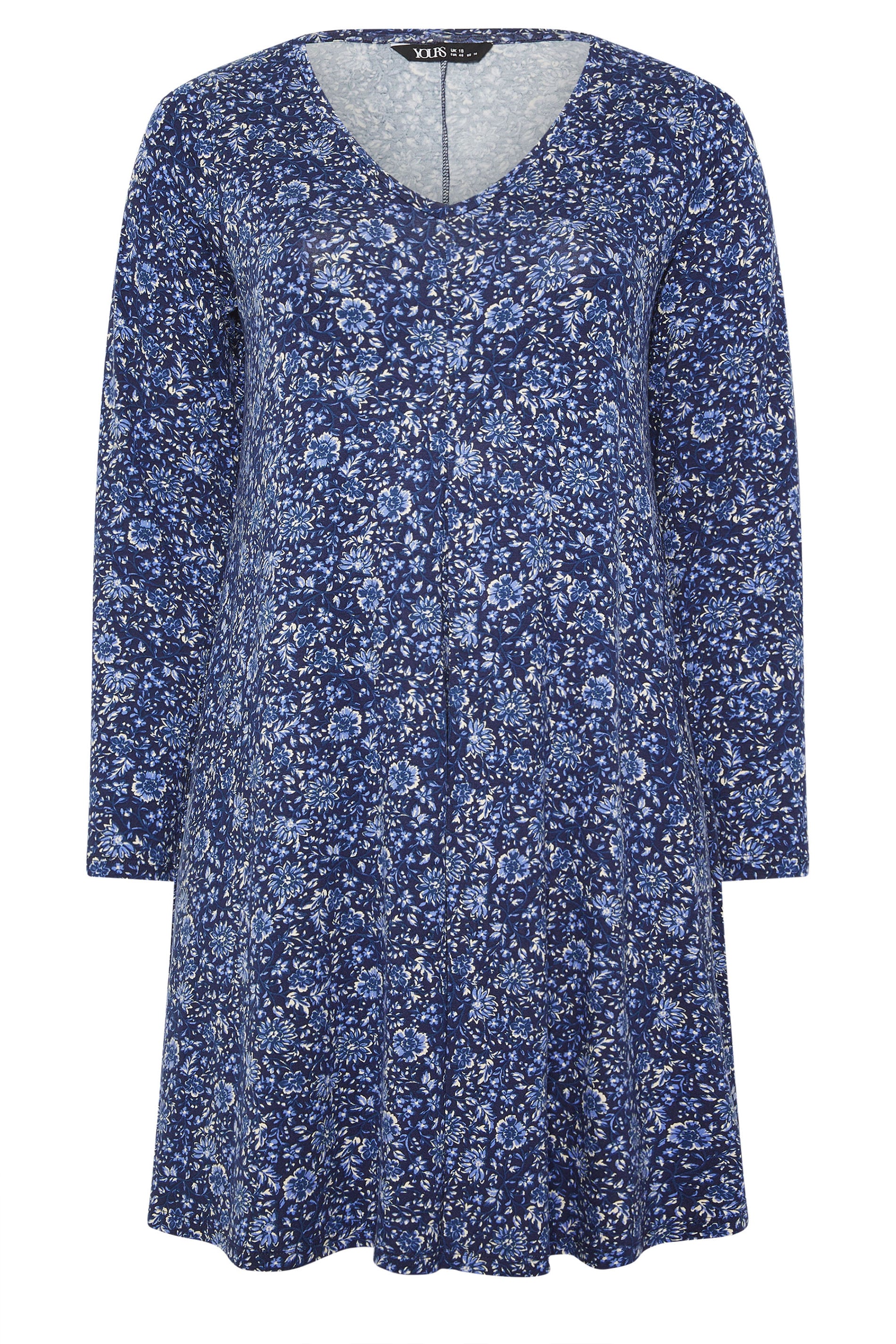 YOURS Plus Size Blue Floral Print Pleat Front Dress | Yours Clothing 5