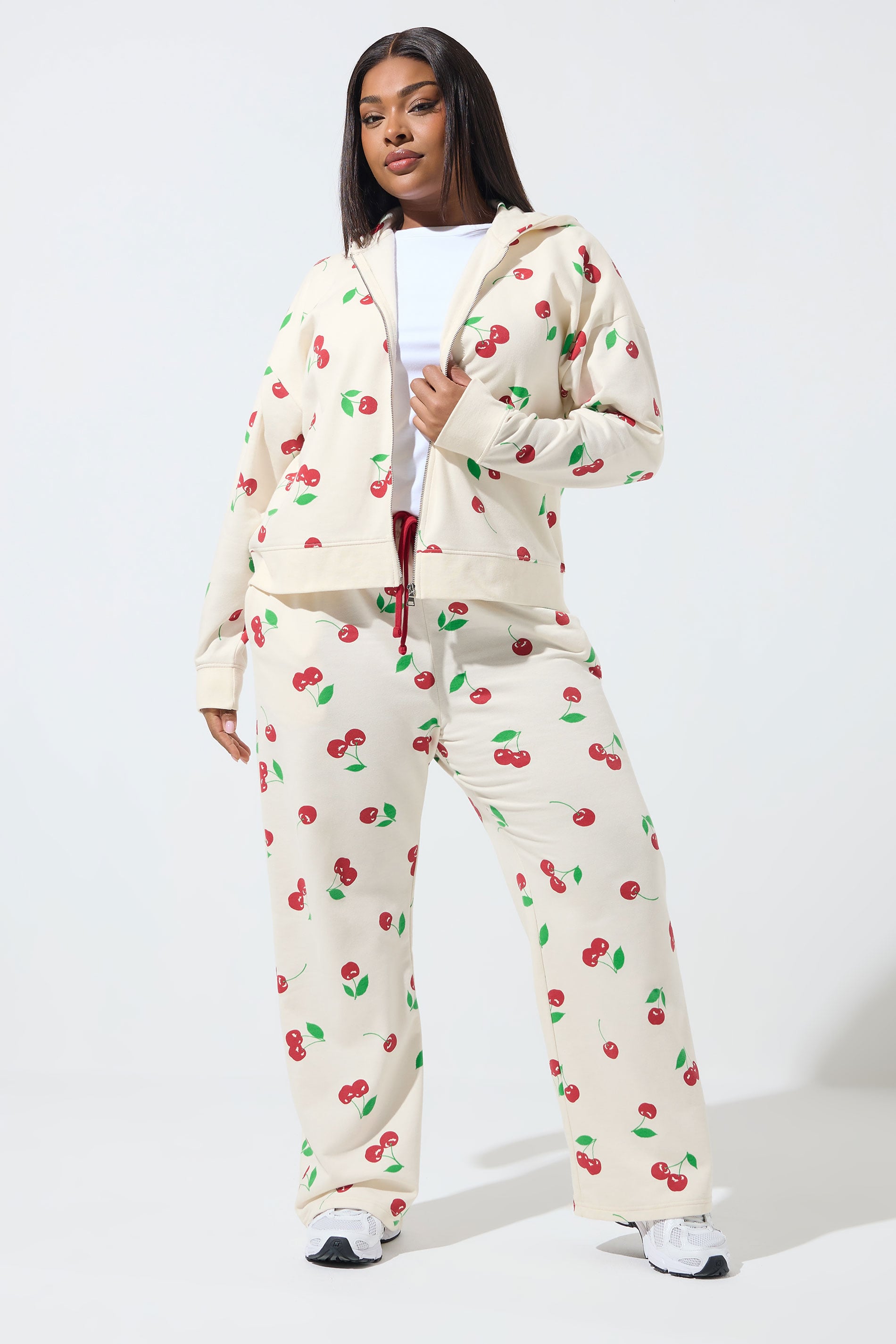 LIMITED COLLECTION Plus Size Cream Cherry Zip Through Hoodie | Yours Clothing 1