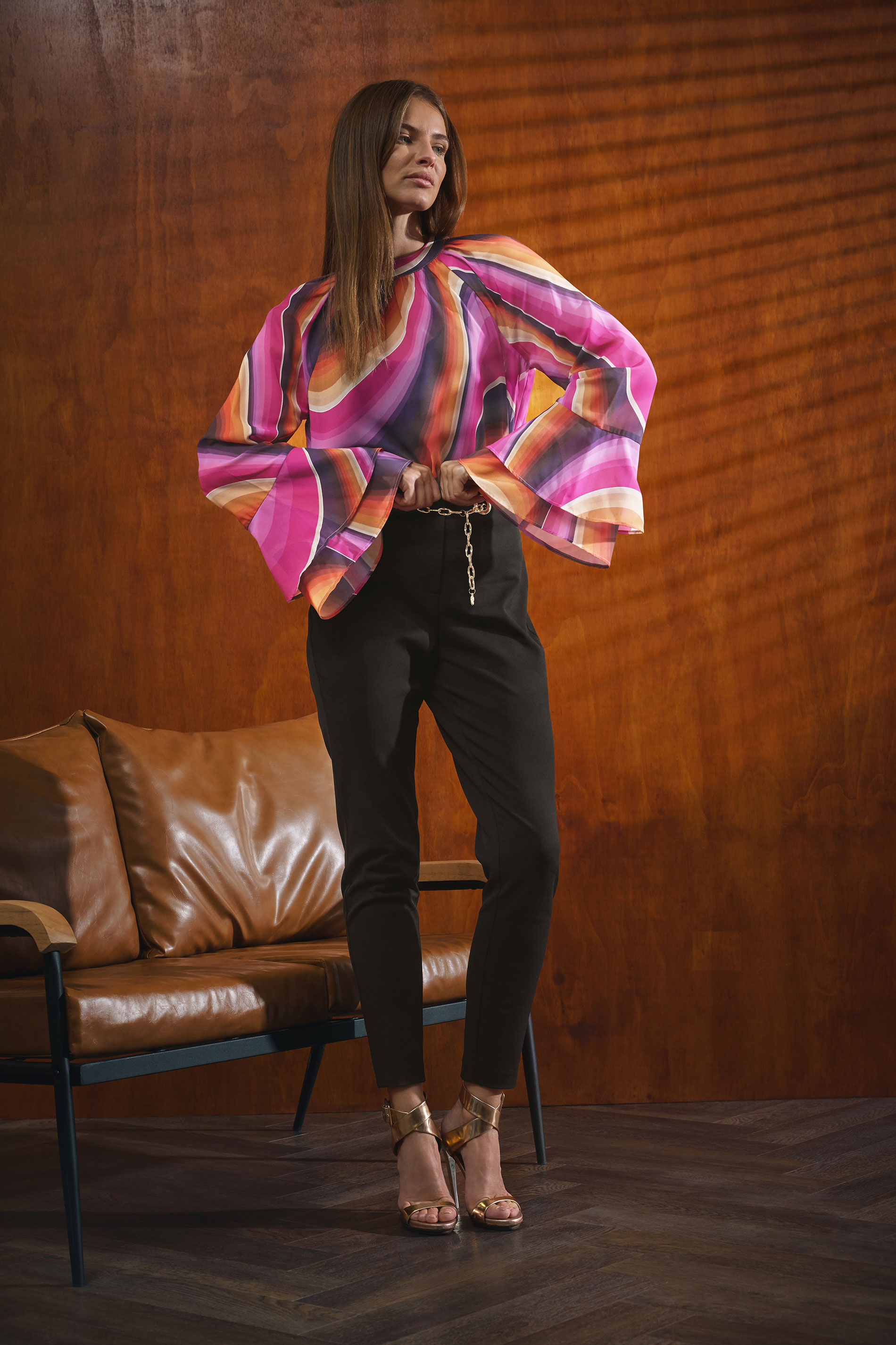 STAR Pink Abstract Flare Sleeve Blouse | StarByJM 3
