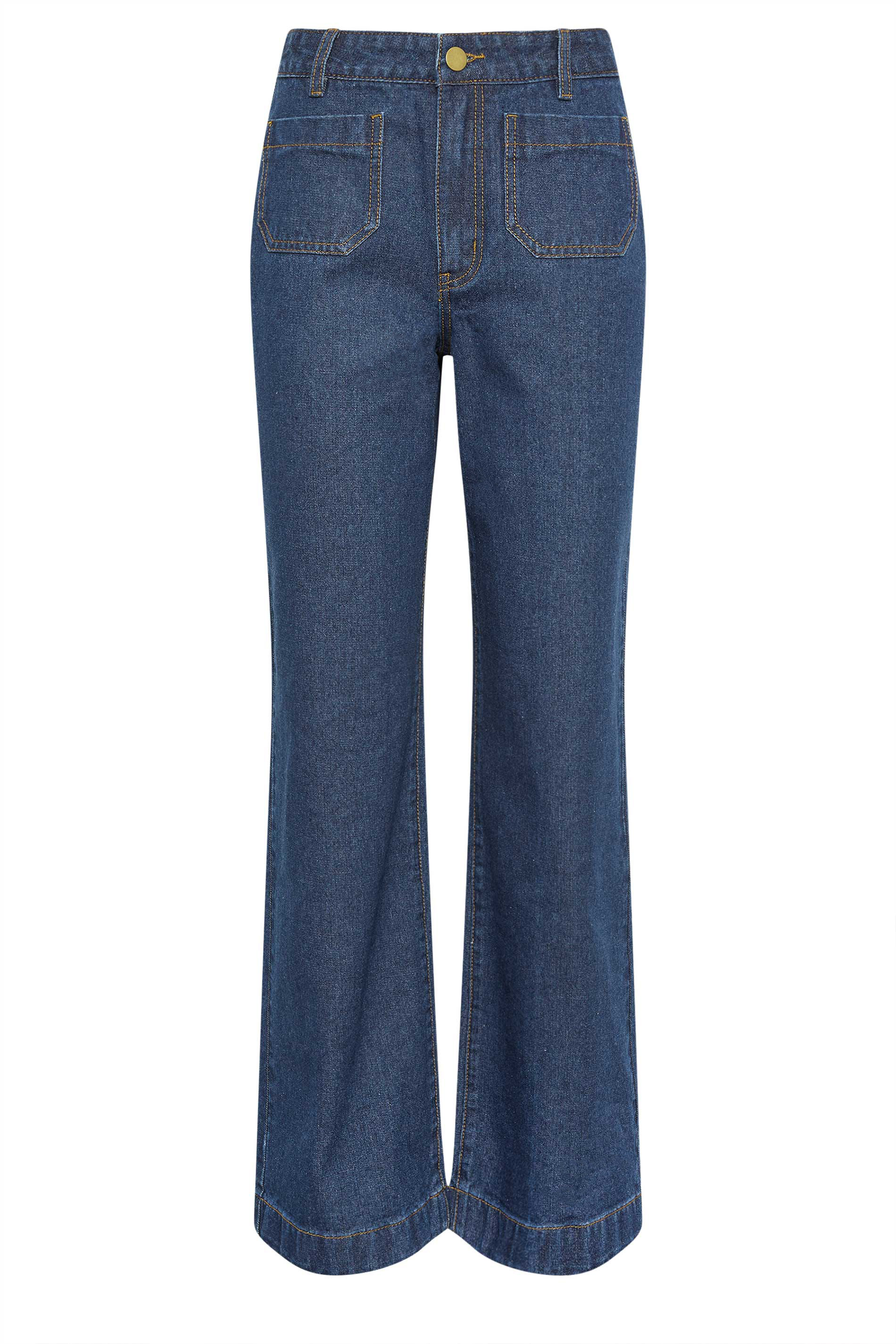 LTS Tall Womens Indigo Blue Pocket Detail Cotton Wide Leg Jeans | Long Tall Sally 8
