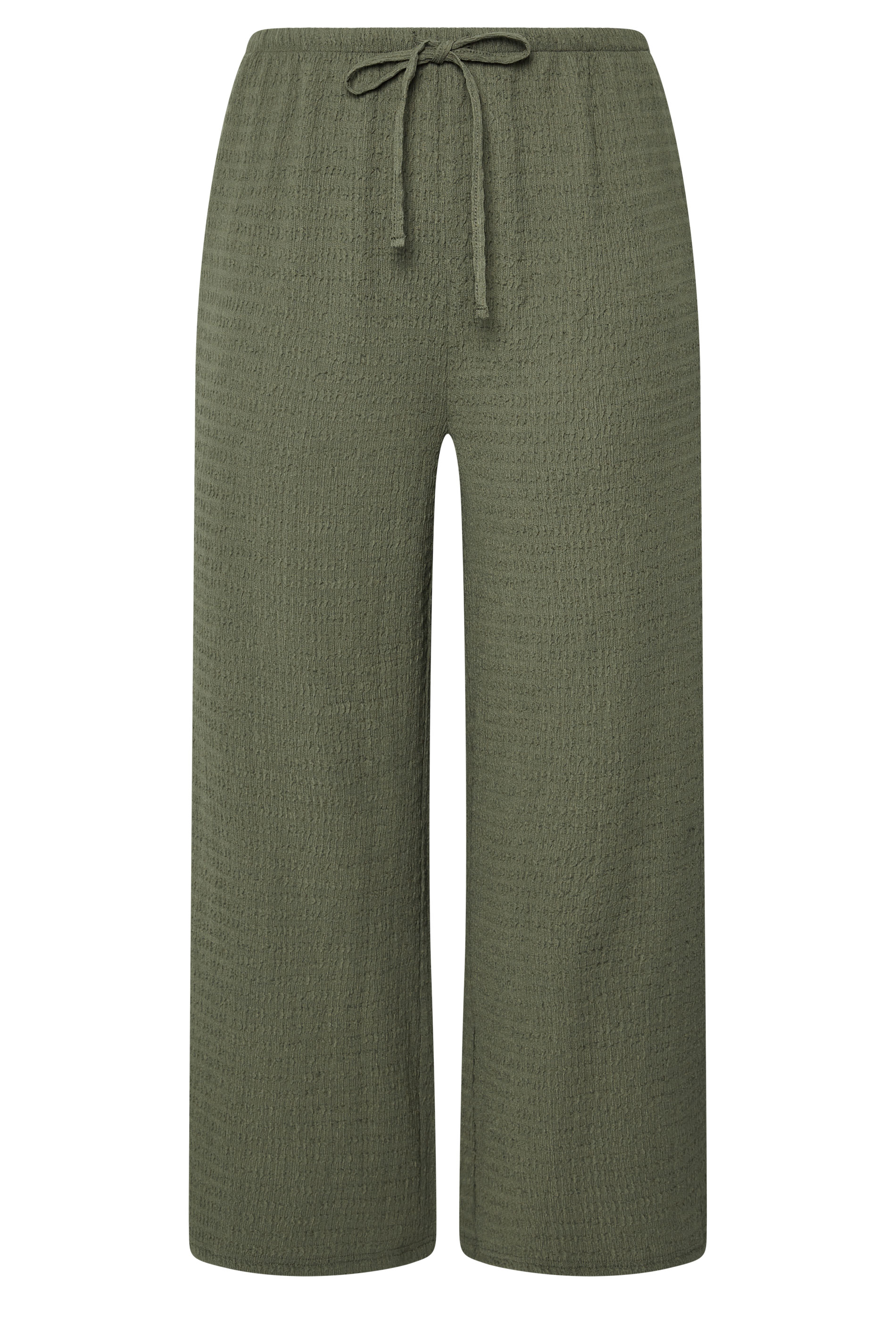 YOURS Plus Size Khaki Green Wide Leg Crinkle Trousers | Yours Clothing 5