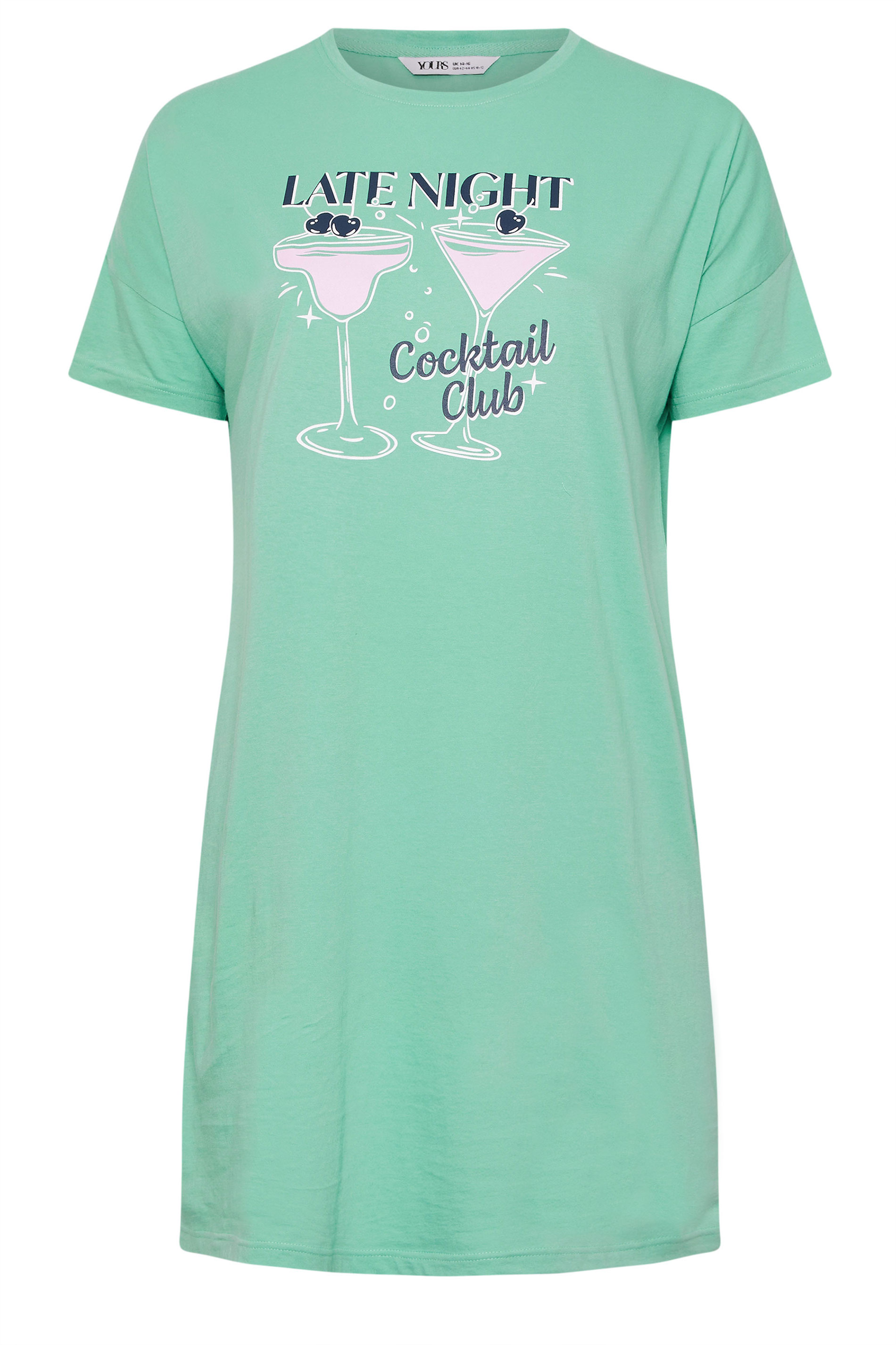 YOURSET 2 PACK Plus Size Green Cocktail Print Sleep Tee Nightdresses | Yours Clothing 8