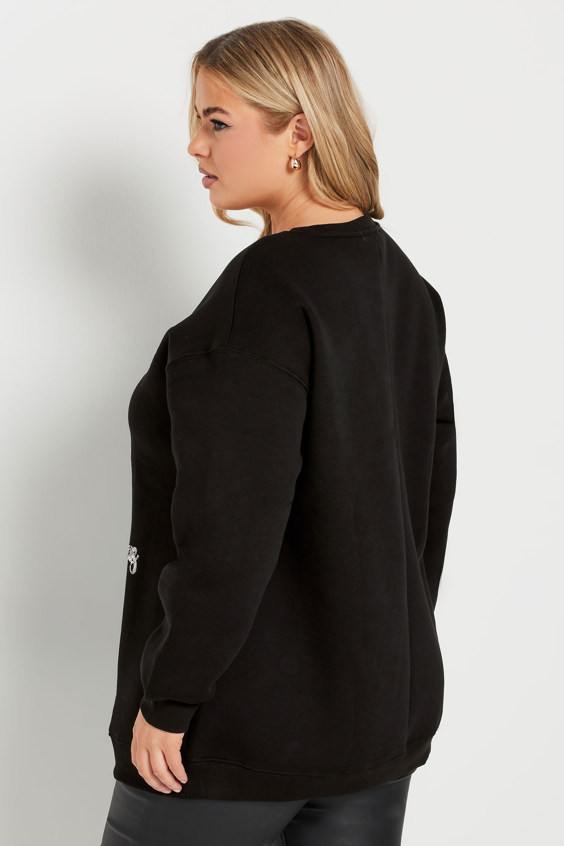 YOURS Plus Size Black Sequin Embellished 'Merry Christmas' Sweatshirt | Yours Clothing 2