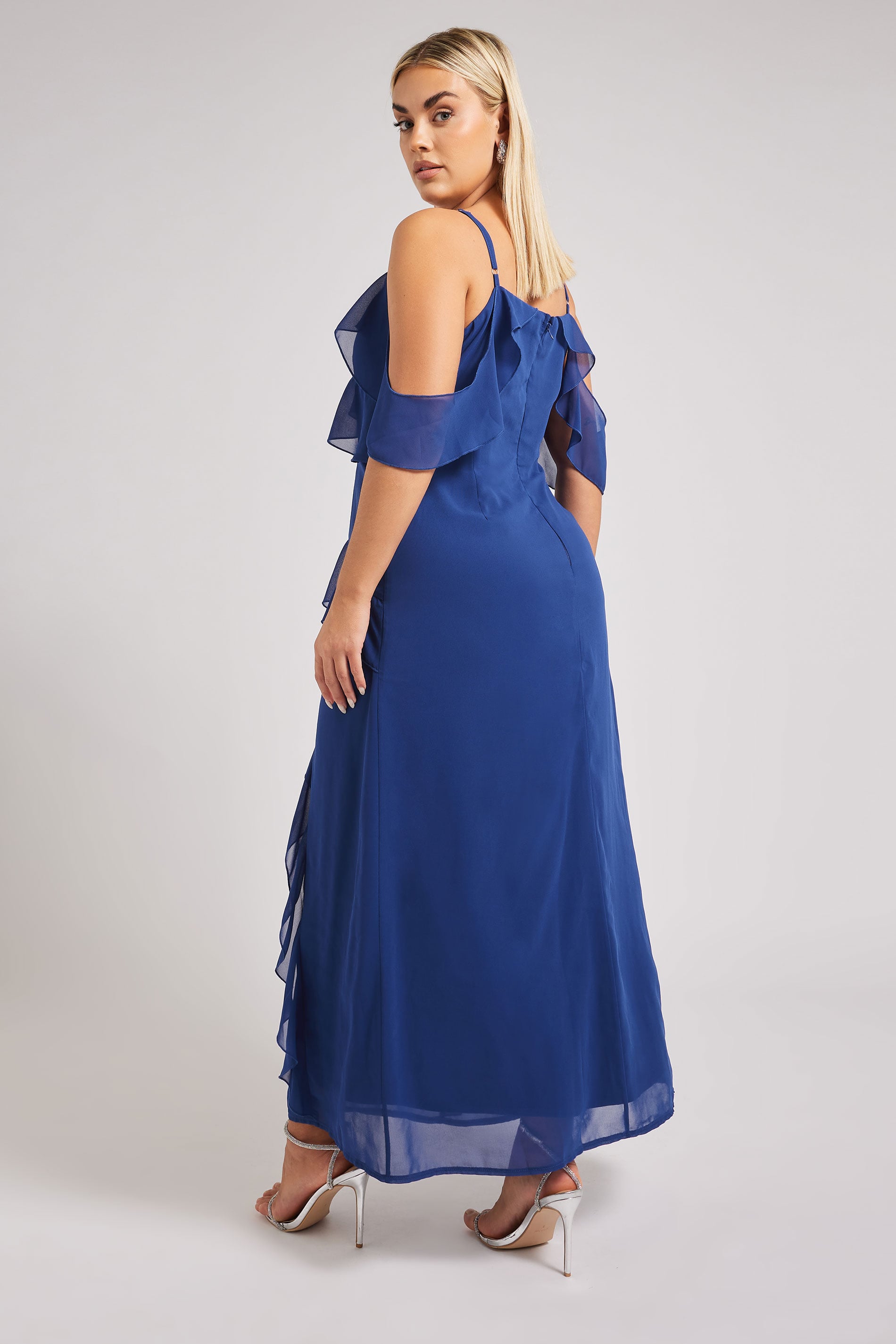 YOURS LONDON Plus Size Navy Blue Ruffle Cold Shoulder Dress | Yours Clothing 4