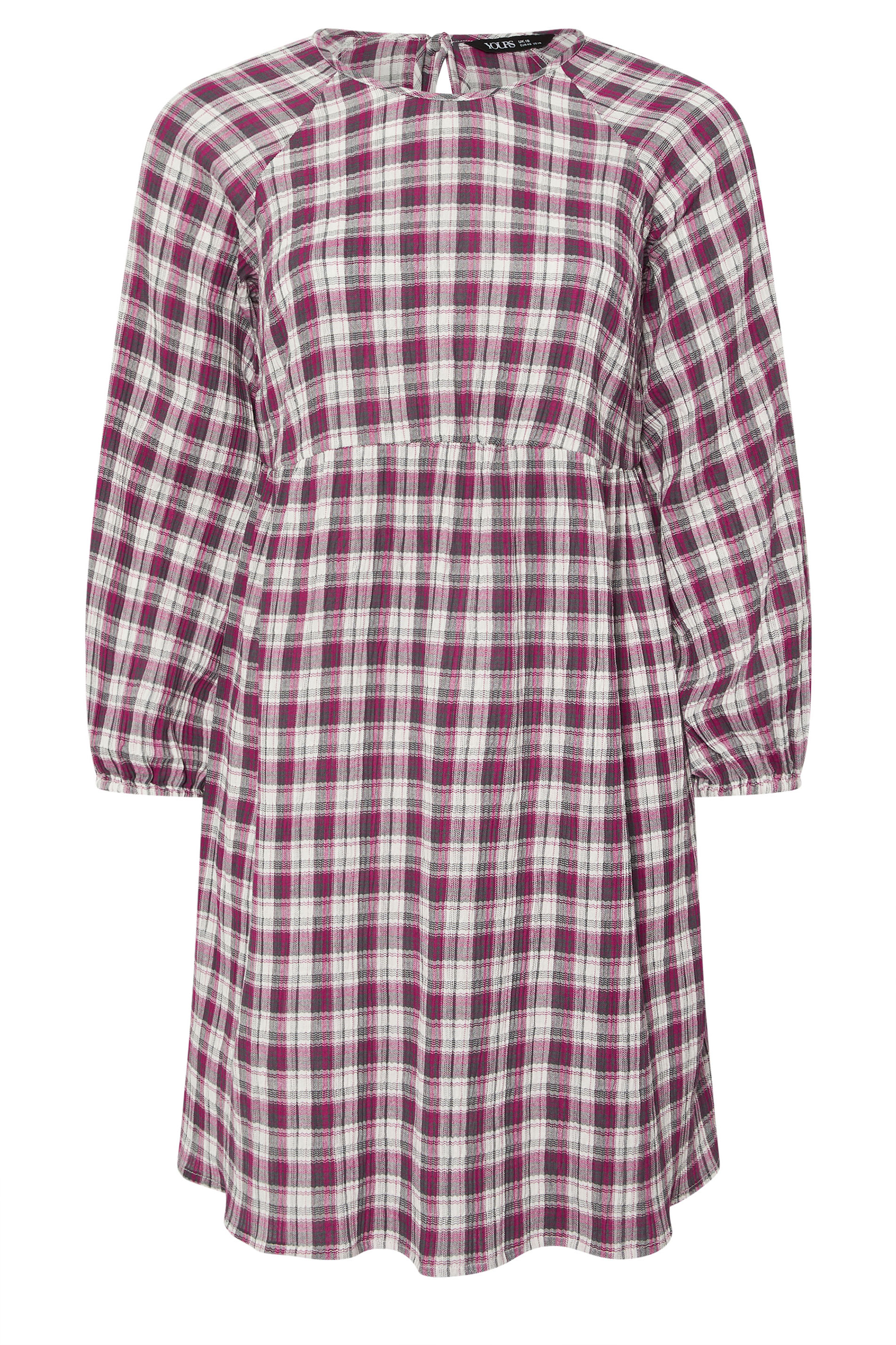 YOURS Plus Size Pink Check Textured Smock Dress | Yours Clothing  5