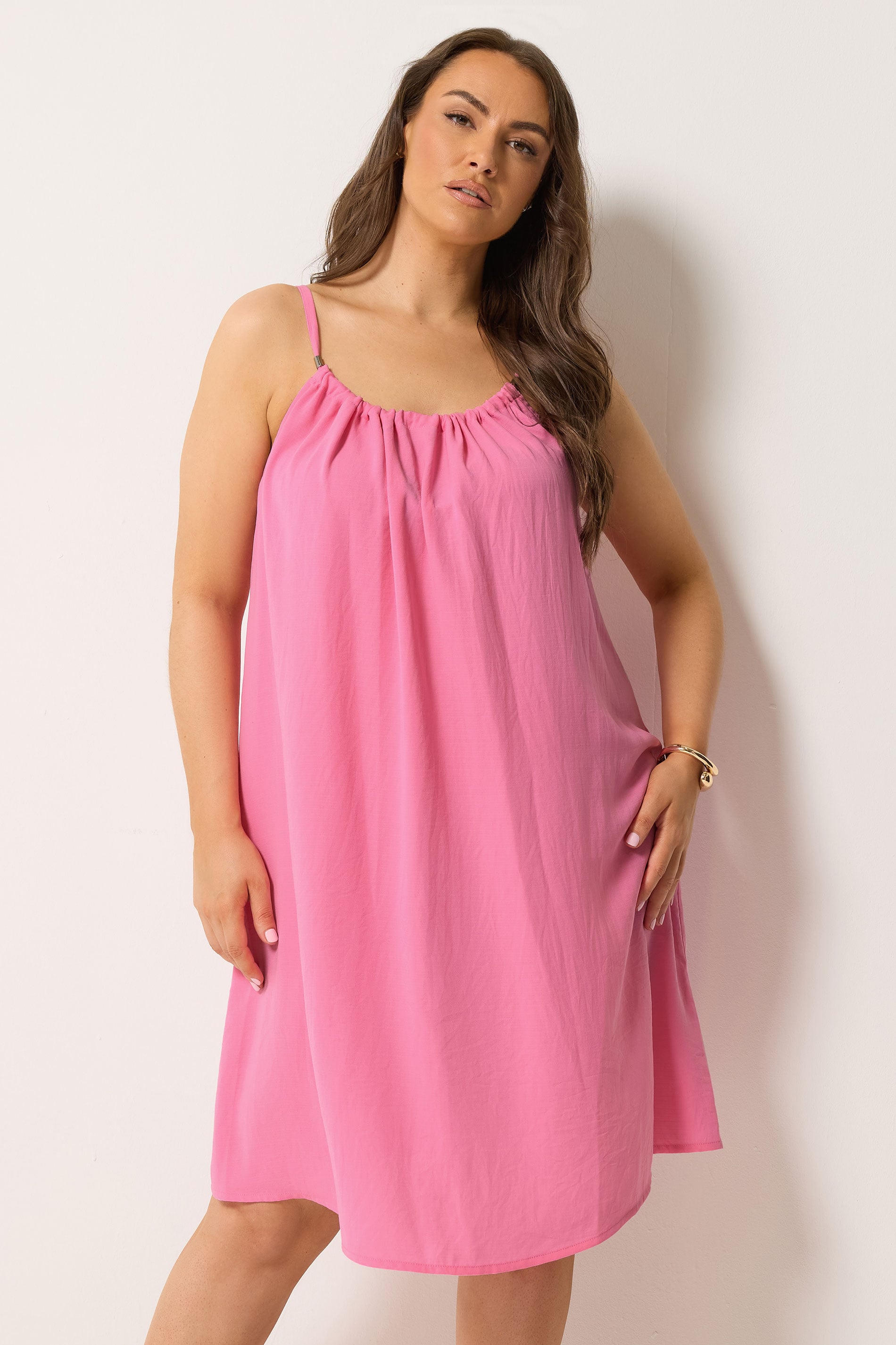 YOURS Plus Size Pink Strappy Swing Mini Dress | Yours Clothing 3