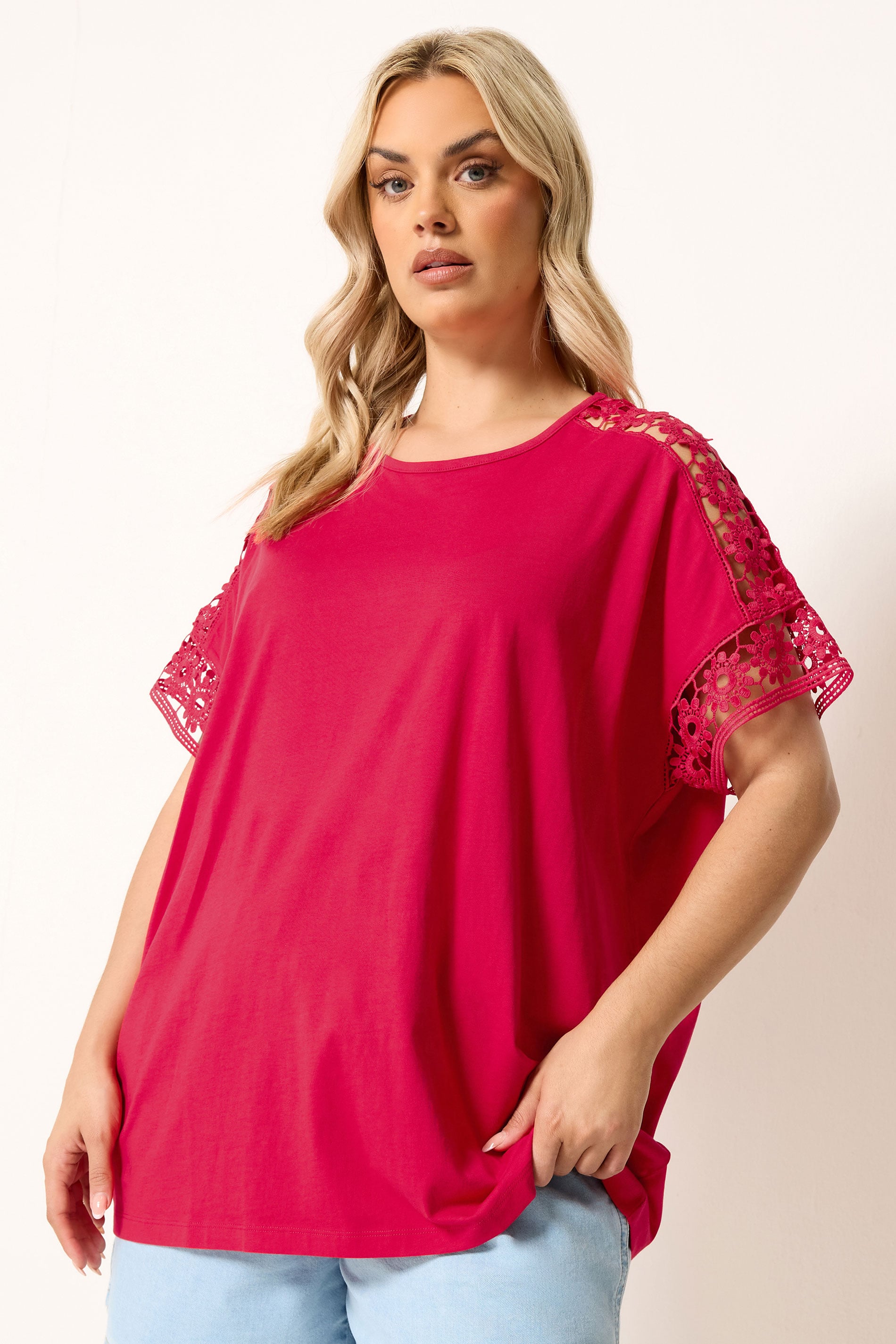 YOURS Plus Size Red Crochet T-Shirt | Yours Clothing 3