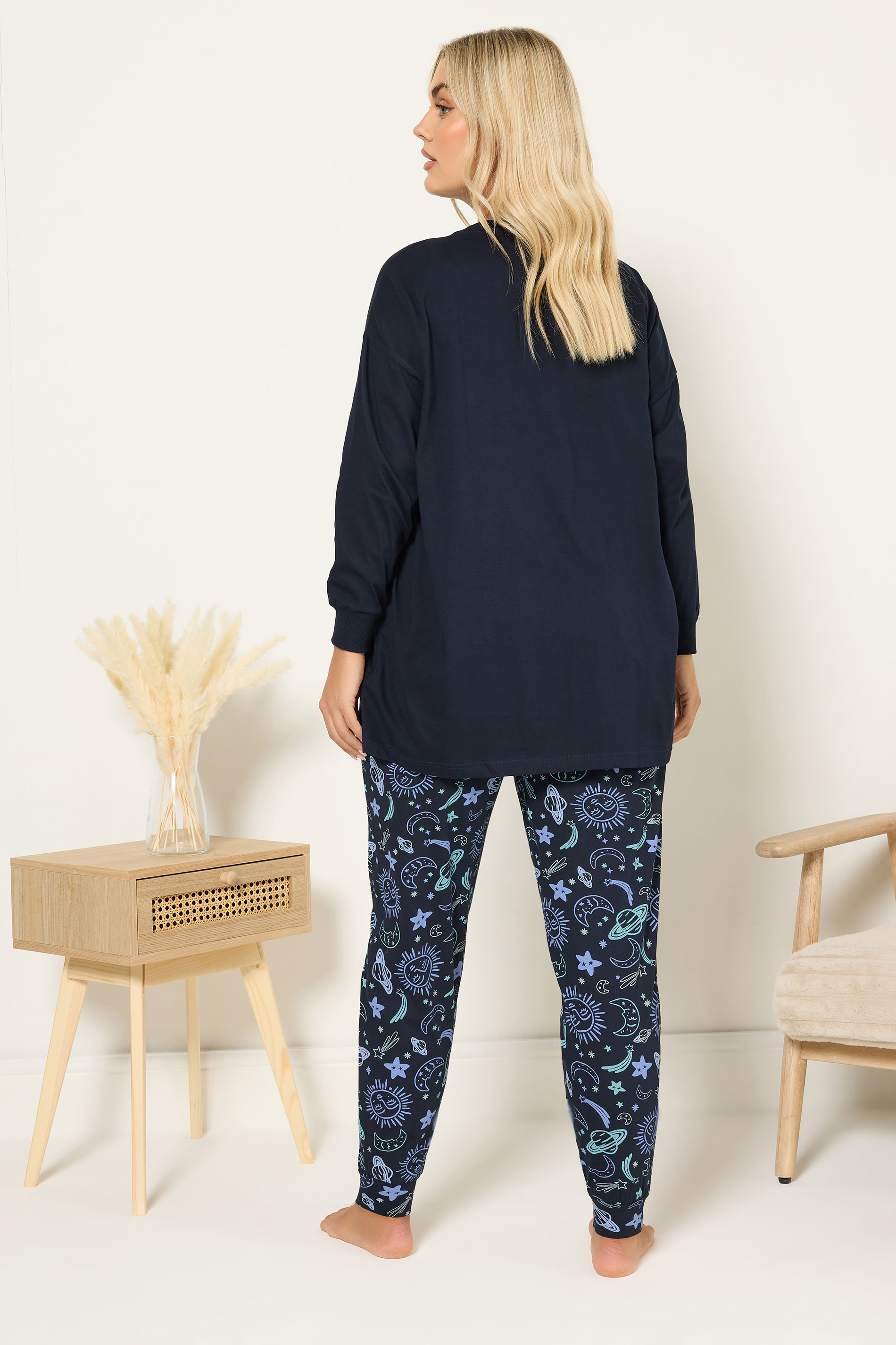 YOURS Plus Size Navy Blue 'Dream Explorer' Cuffed Pyjama Set | Yours Clothing 2