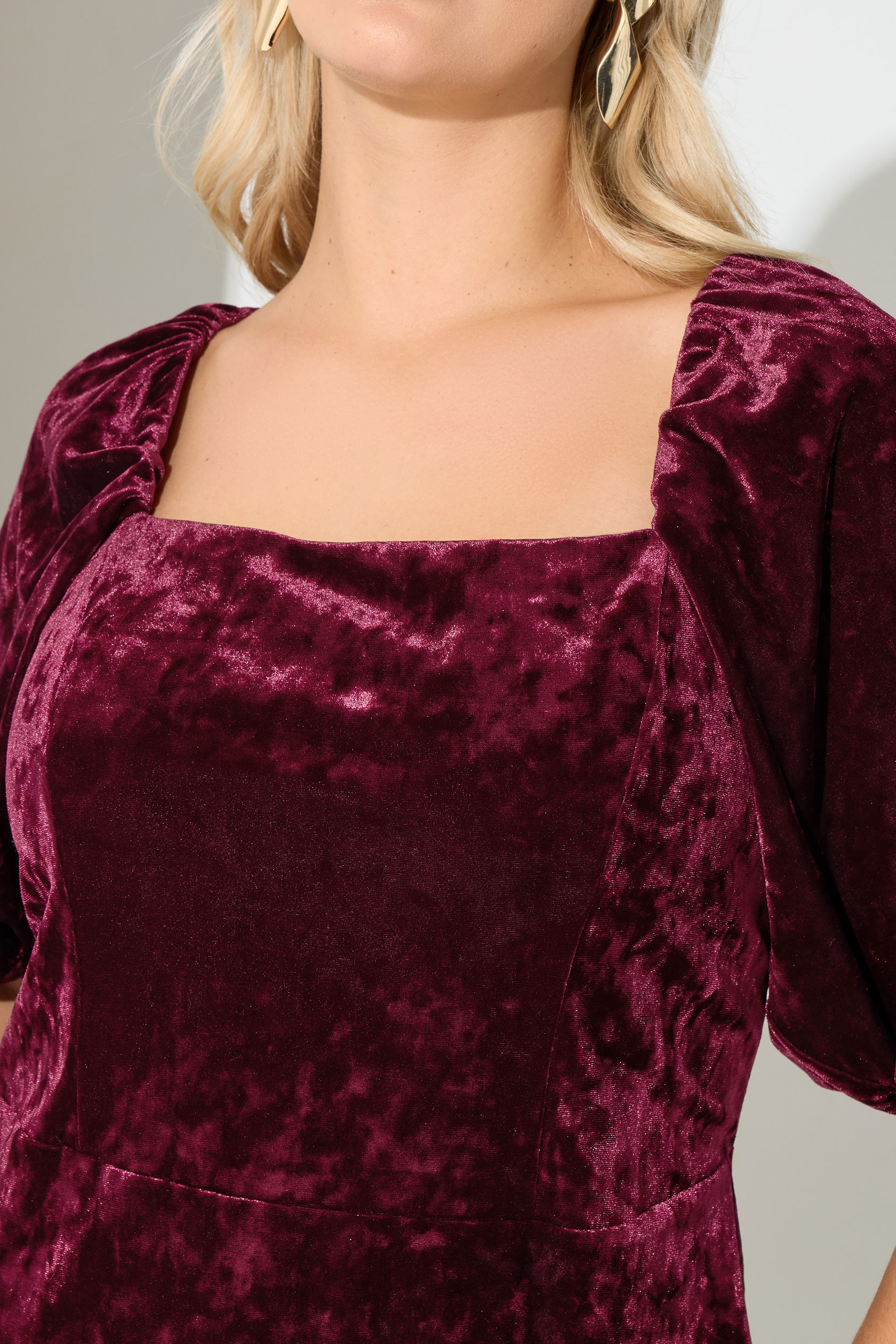 YOURS LONDON Plus Size Wine Red Velvet Square Neck Top | Yours Clothing 4