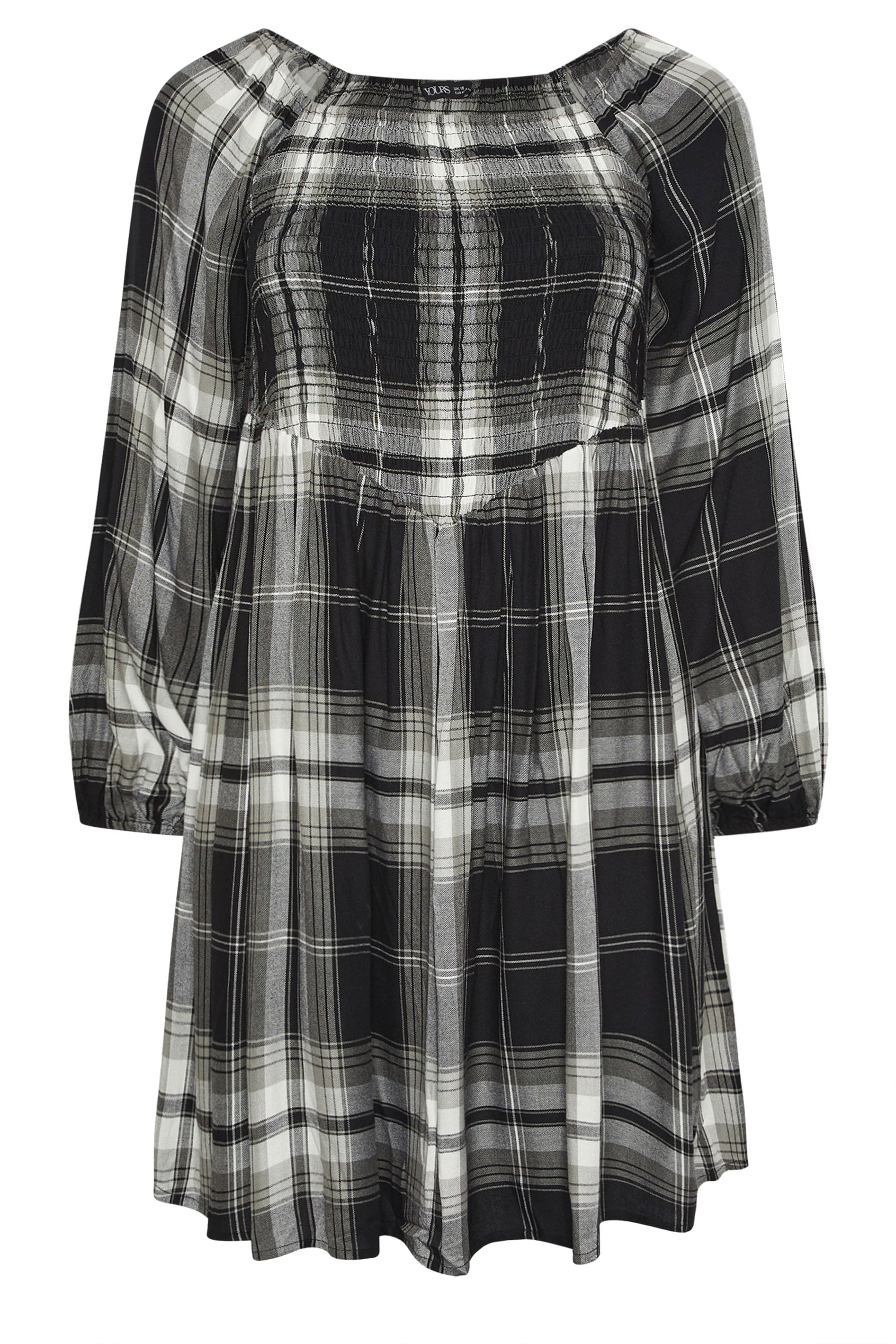 YOURS Plus Size Black Check Shirred Mini Dress | Yours Clothing 5