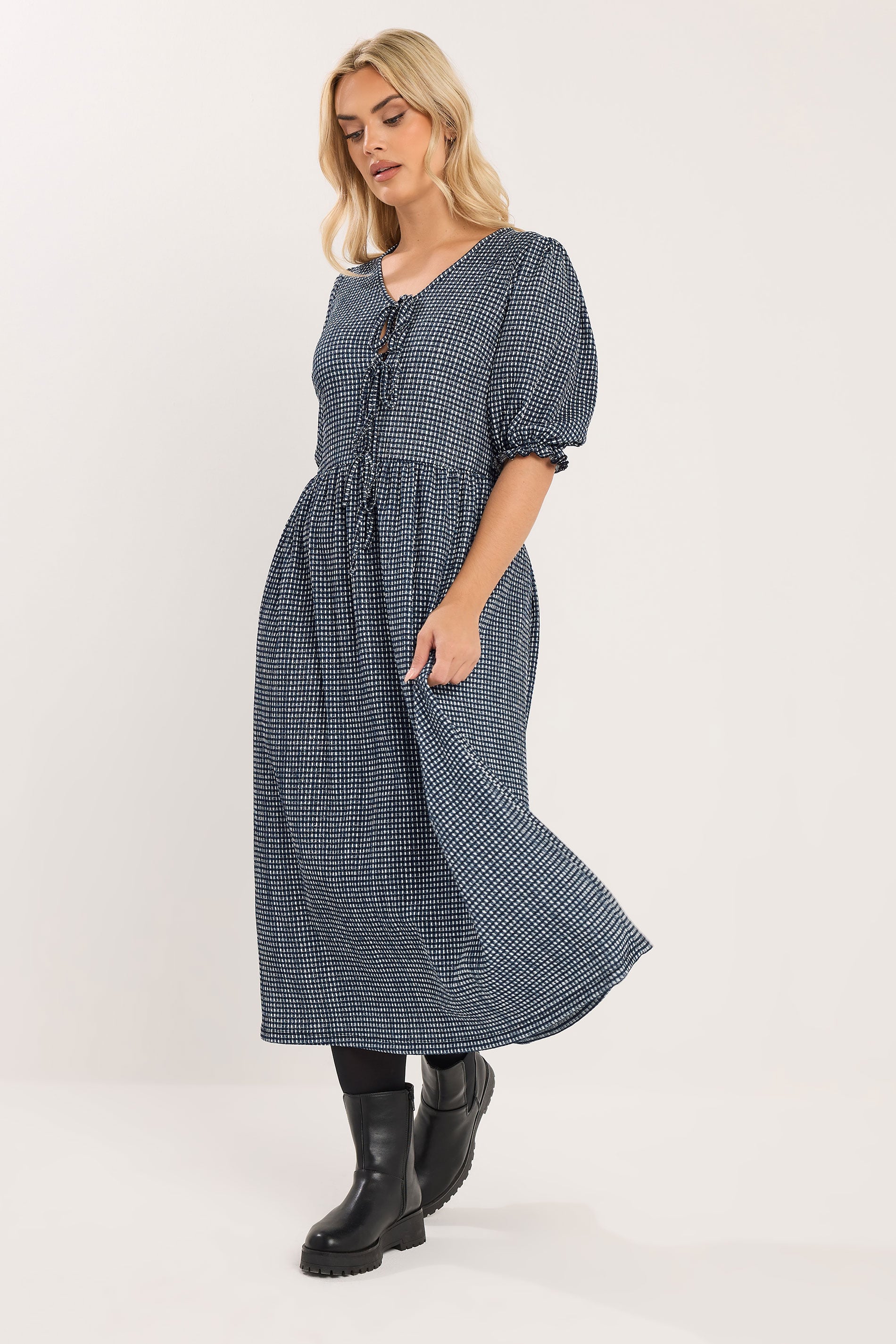 YOURS Plus Size Black Gingham Bow Tie Front Maxi Dress | Yours Clothing 3