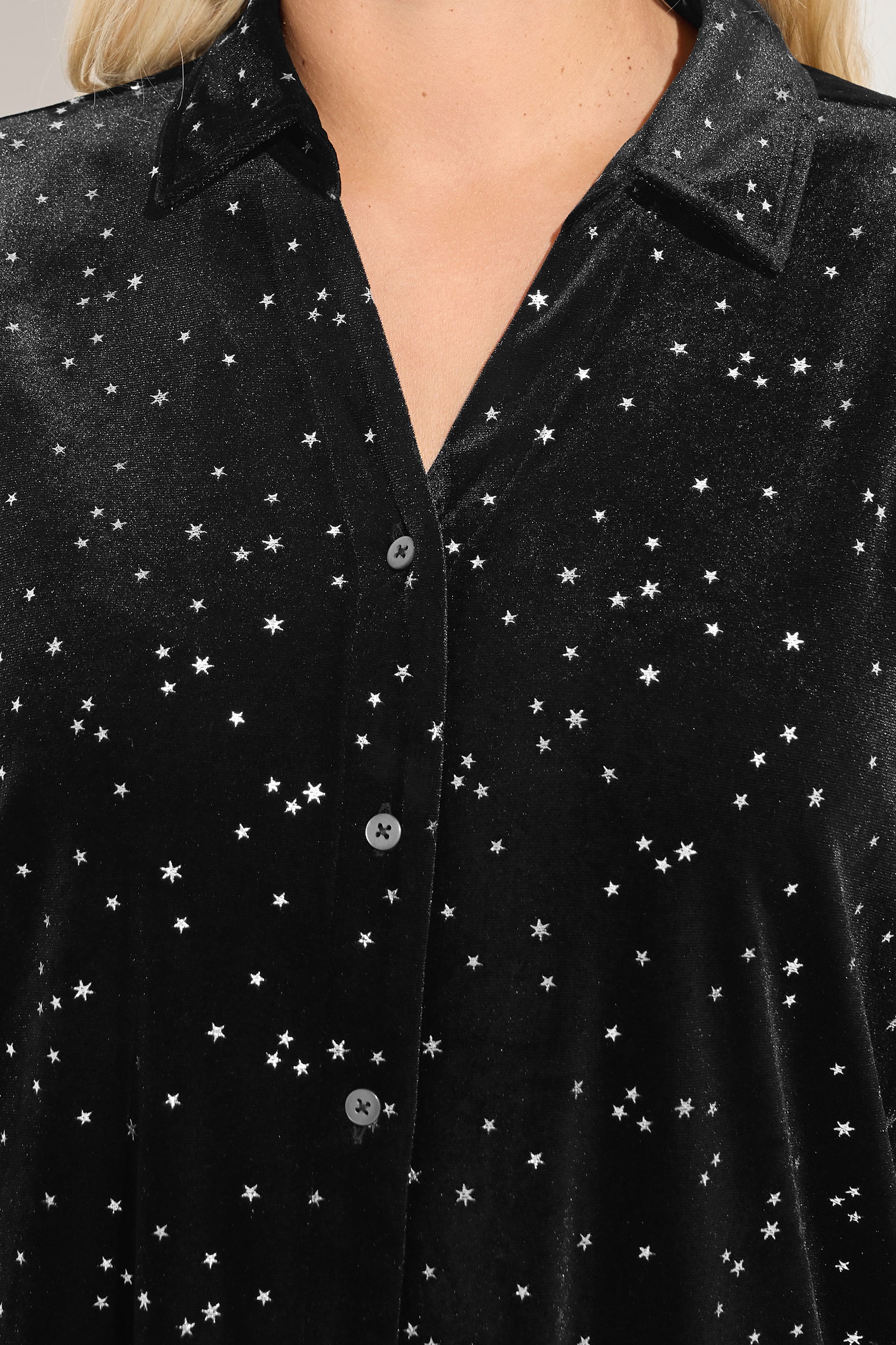 YOURS Plus Size Black Star Print Velour Shirt | Yours Clothing 5