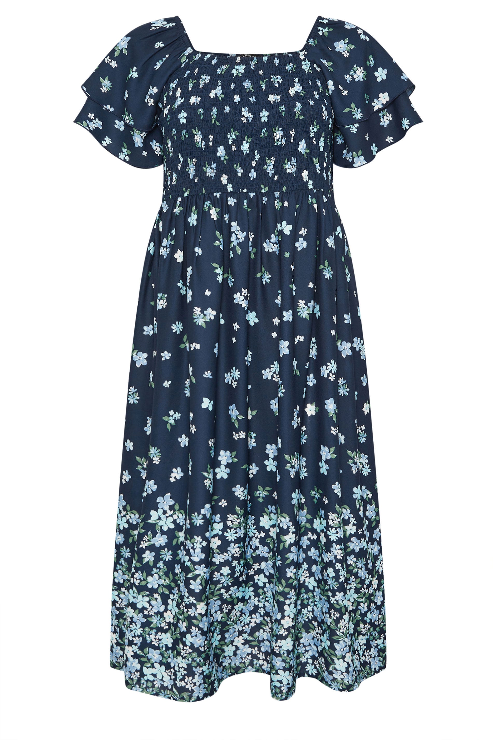 YOURS Plus Size Navy Blue Floral Shirred Maxi Dress | Yours Clothing 5