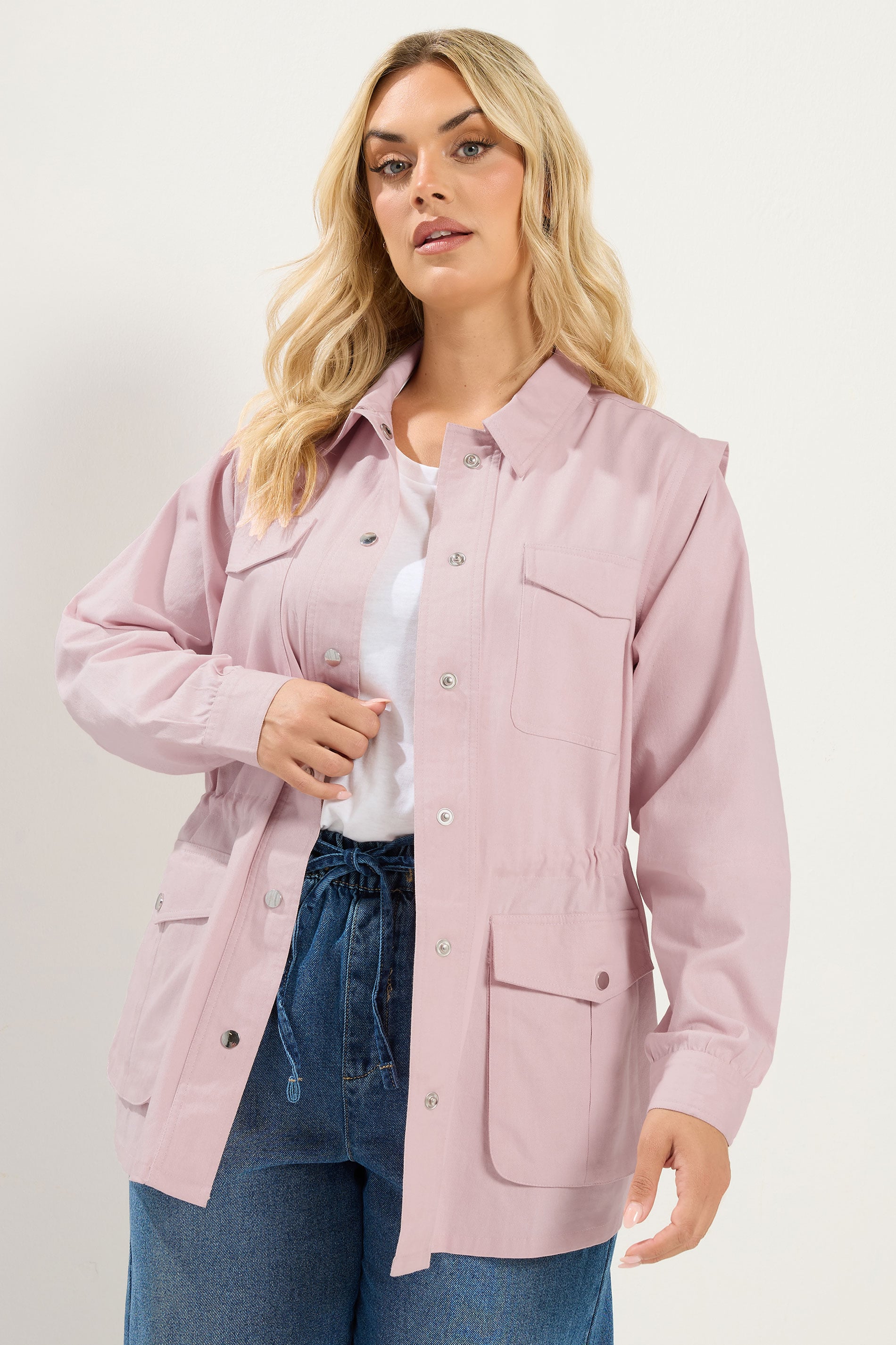 YOURS Plus Size Light Pink Carpenter Jacket | Yours Clothing 1