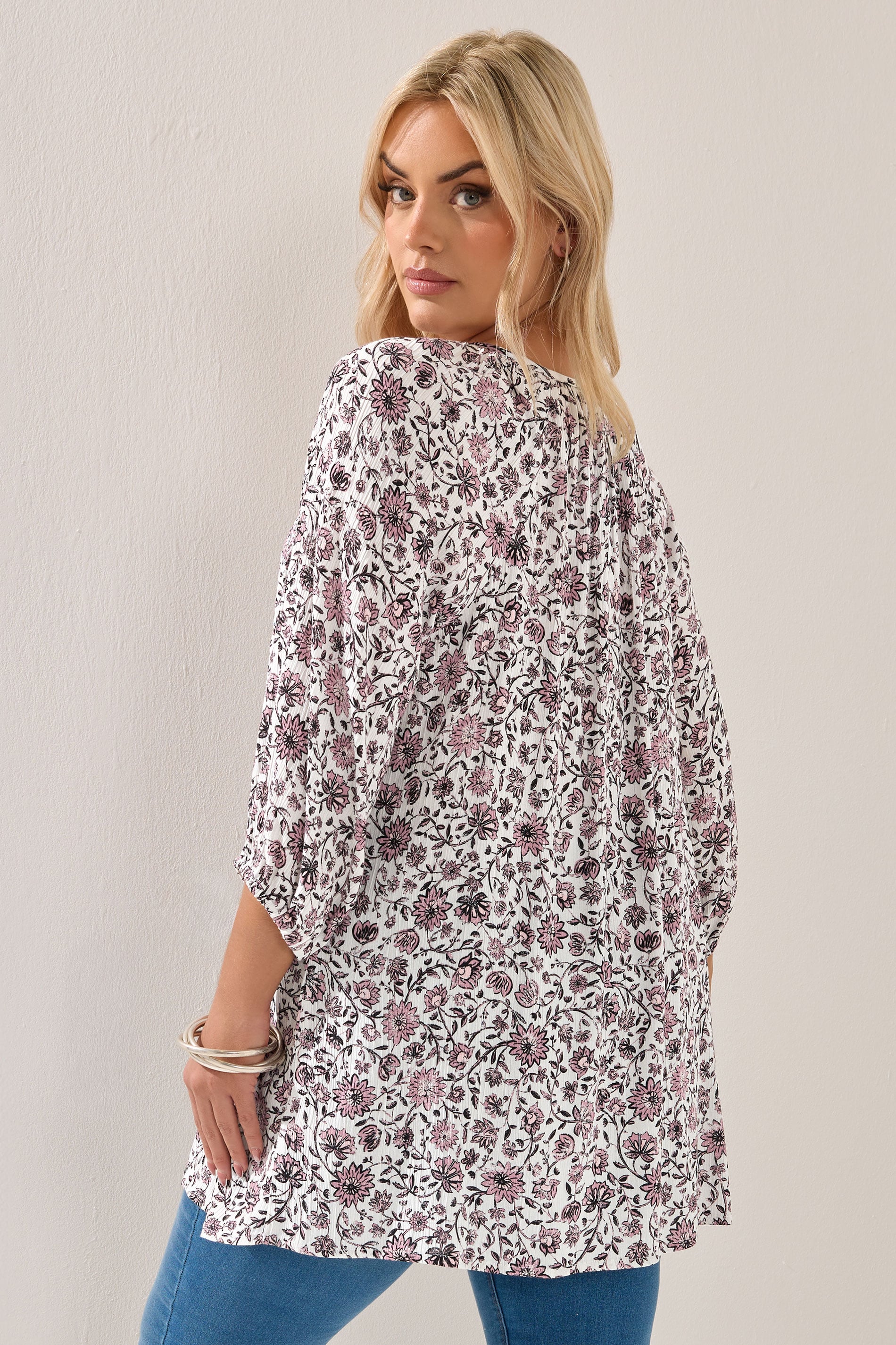 YOURS Plus Size Pink Paisley Print Sequin Tie Neck Top | Yours Clothing 4
