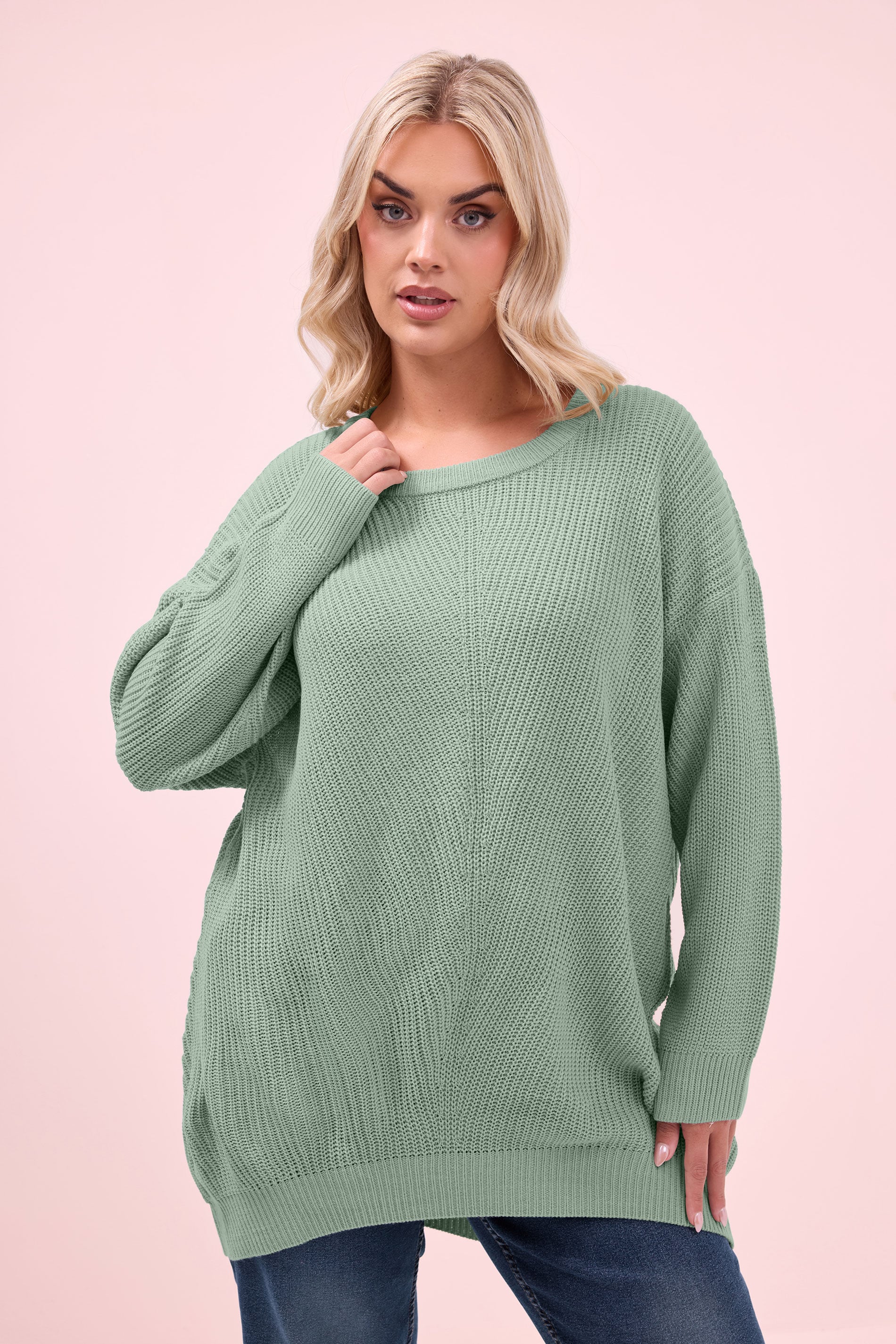 YOURS Plus Size Essential Sage Green Knitted Jumper | Yours Clothing 3