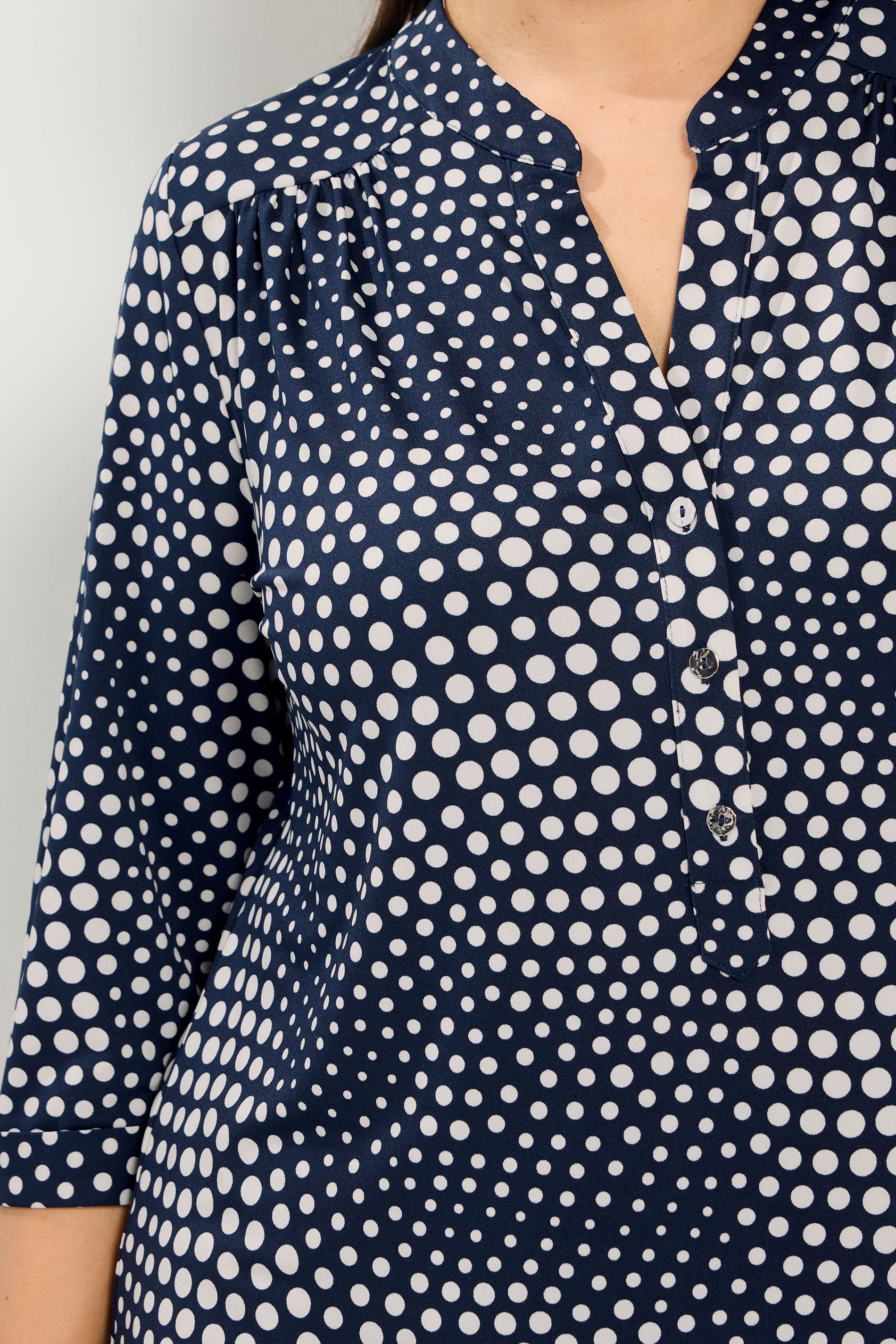 YOURS Plus Size Navy Blue Polka Dot Half Placket Shirt | Yours Clothing 4