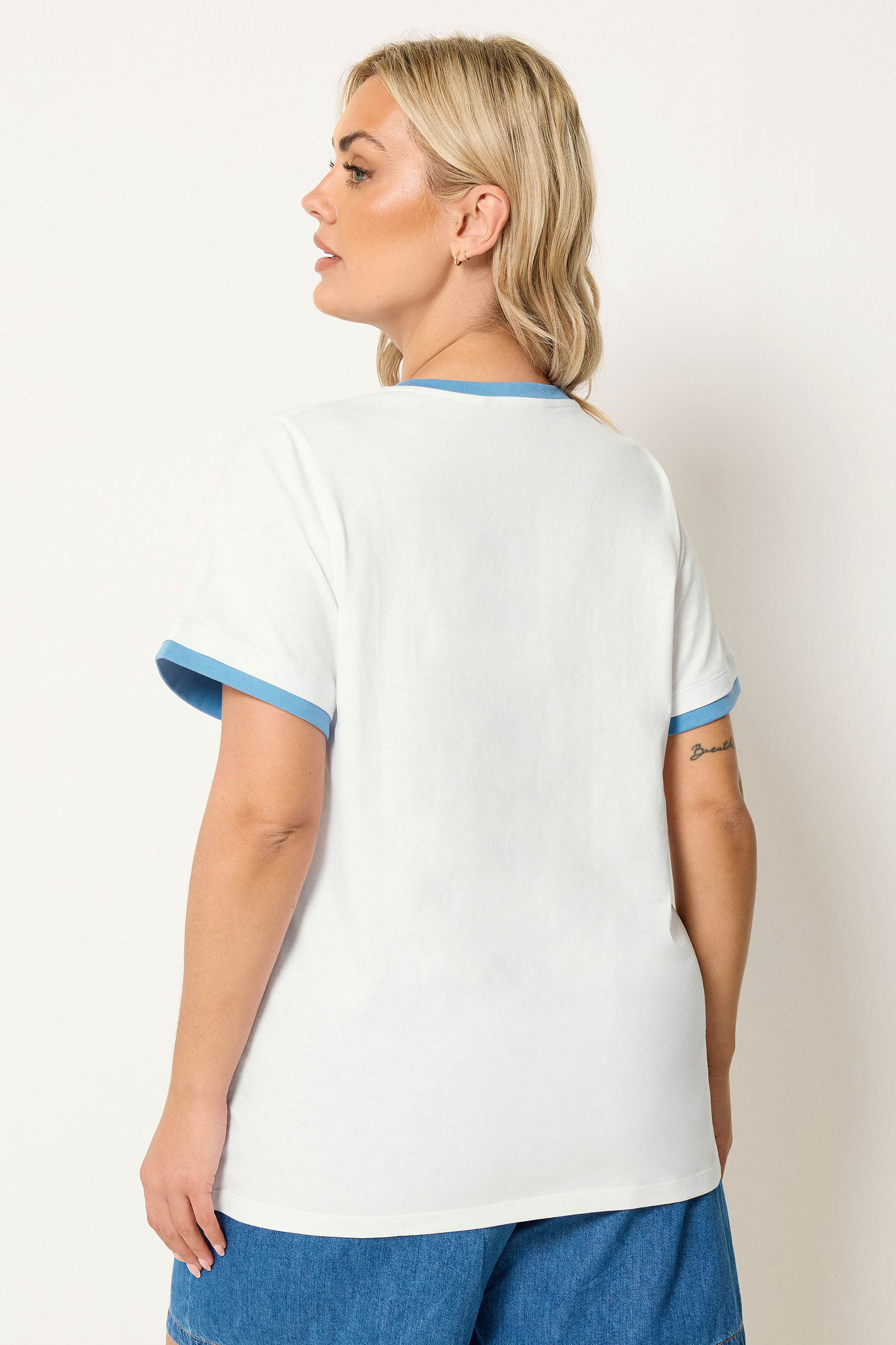 YOURS Plus Size White Contrast Trim T-Shirt | Yours Clothing 2