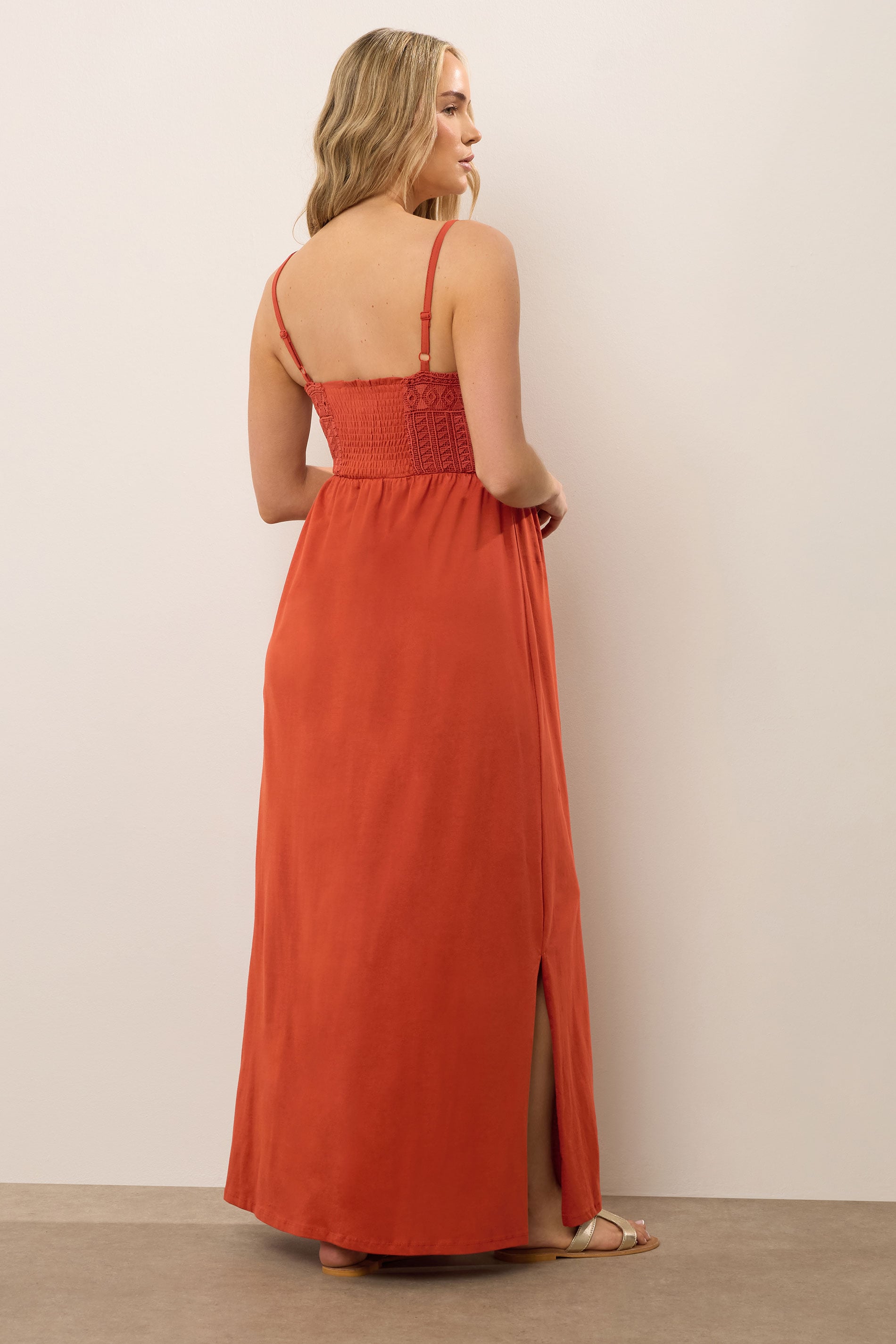 LTS Tall Maternity Rust Orange Cotton Crochet Bust Maxi Dress | Long Tall Sally 2