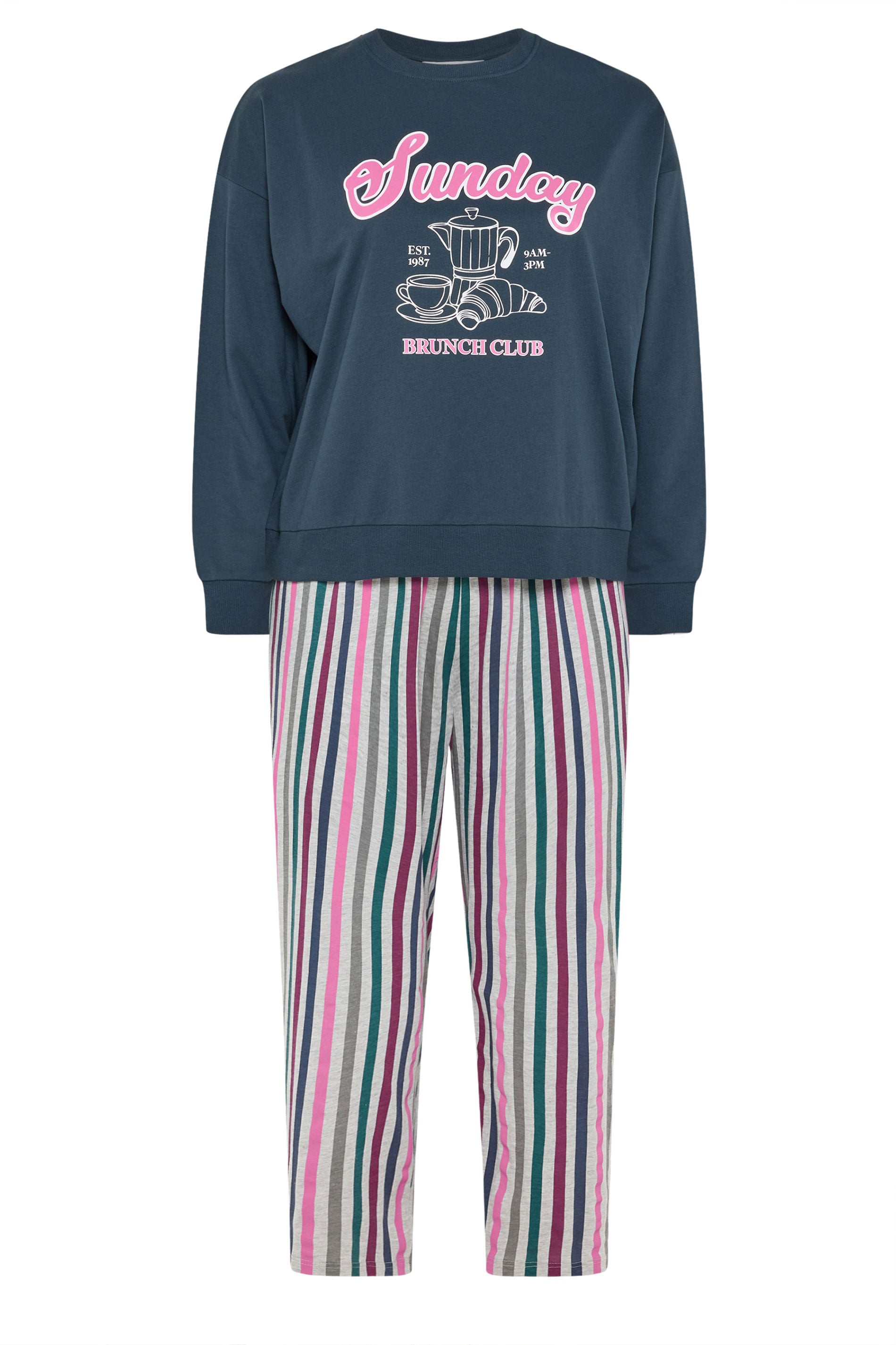 YOURS Plus Size Teal Green 'Sunday Brunch Club' Sweatshirt Lounge Set | Yours Clothing 5