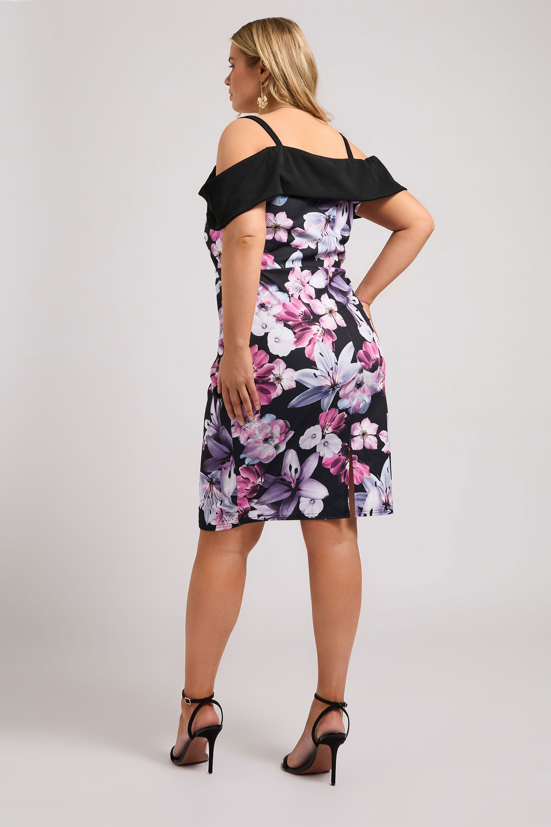 YOURS LONDON Plus Size Pink Floral Print Bardot Shift Dress | Yours Clothing 2