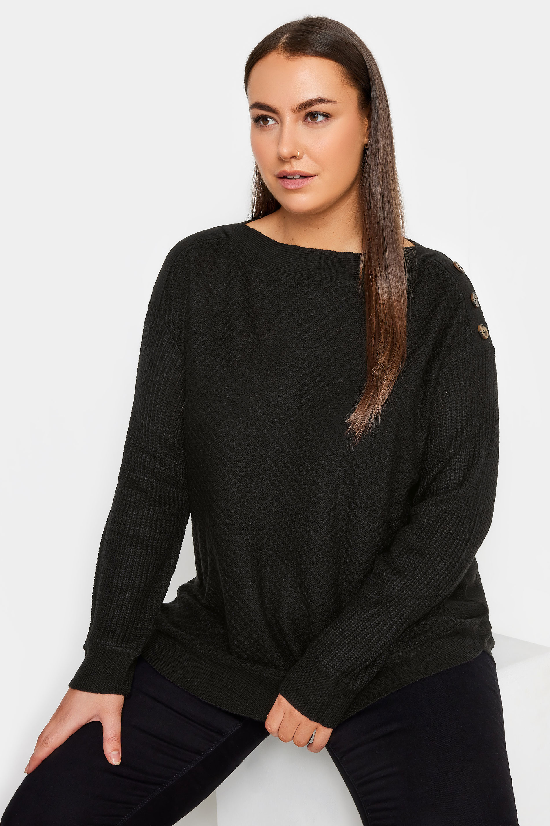 Birdseye Texture Black Sweater 1