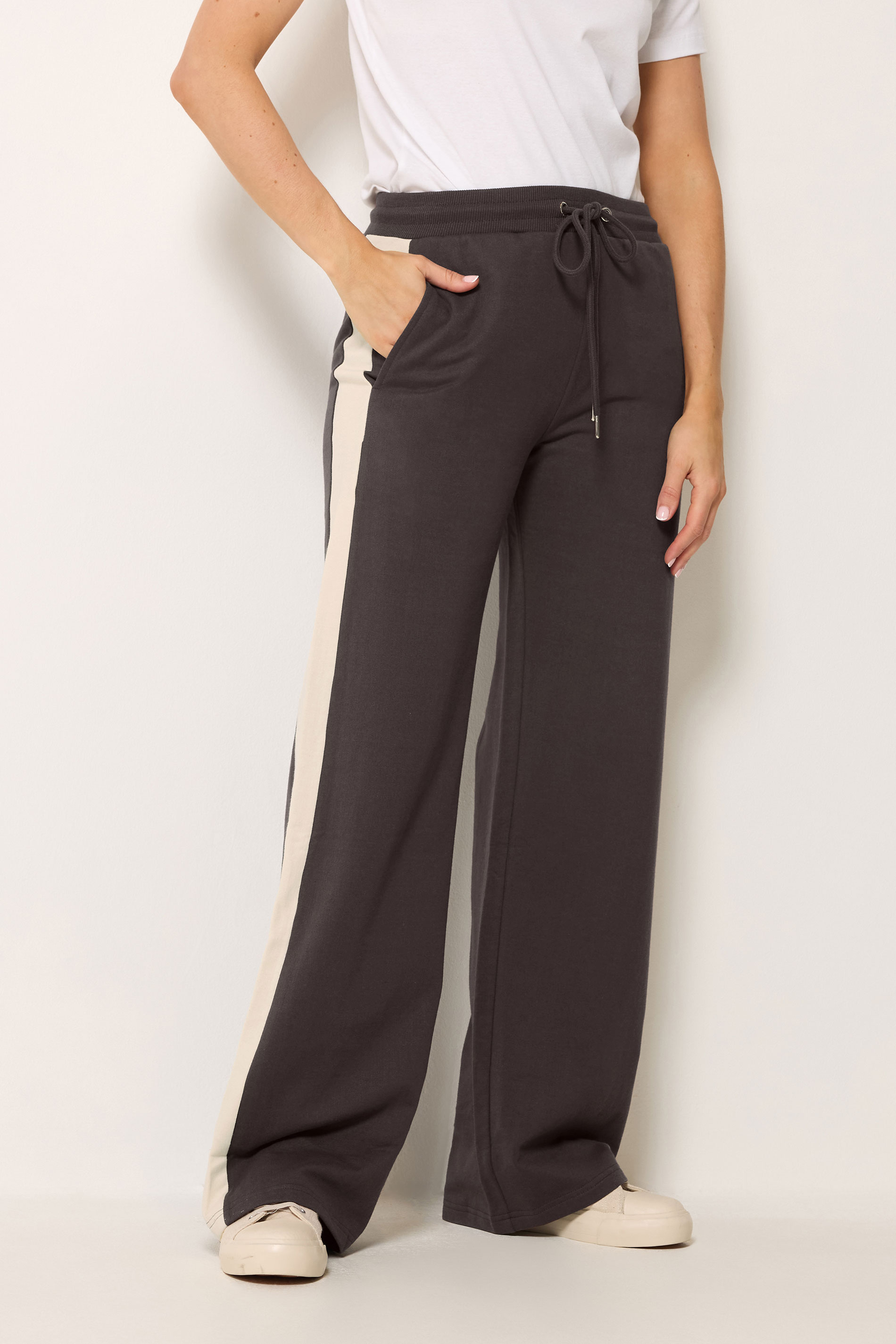 LTS Tall Women's Chocolate Brown Side Stripe Wide Leg Joggers | Long Tall Sally 1