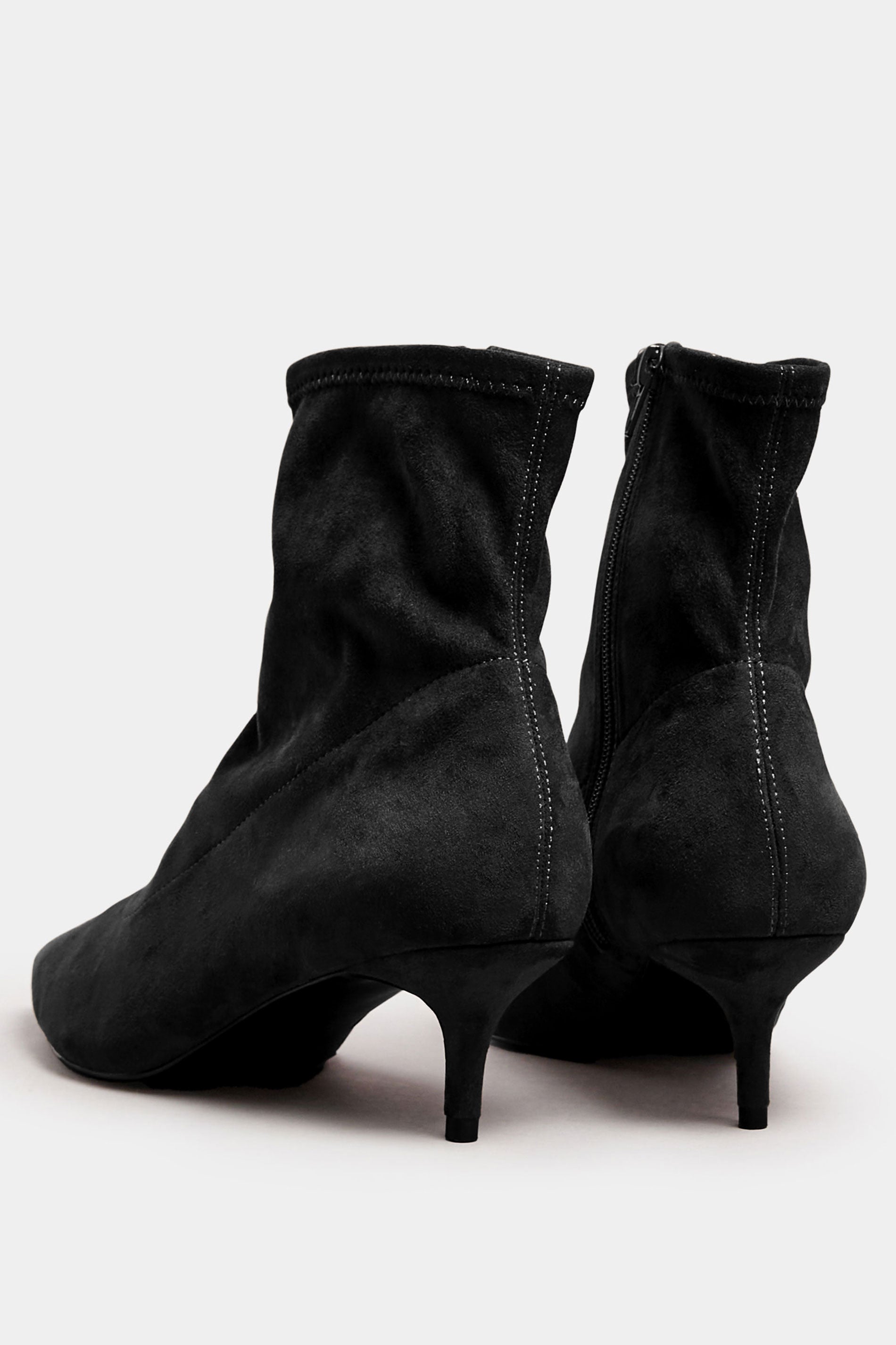 LTS Black Faux Suede Kitten Heeled Boots In Standard Fit | Long Tall Sally 4