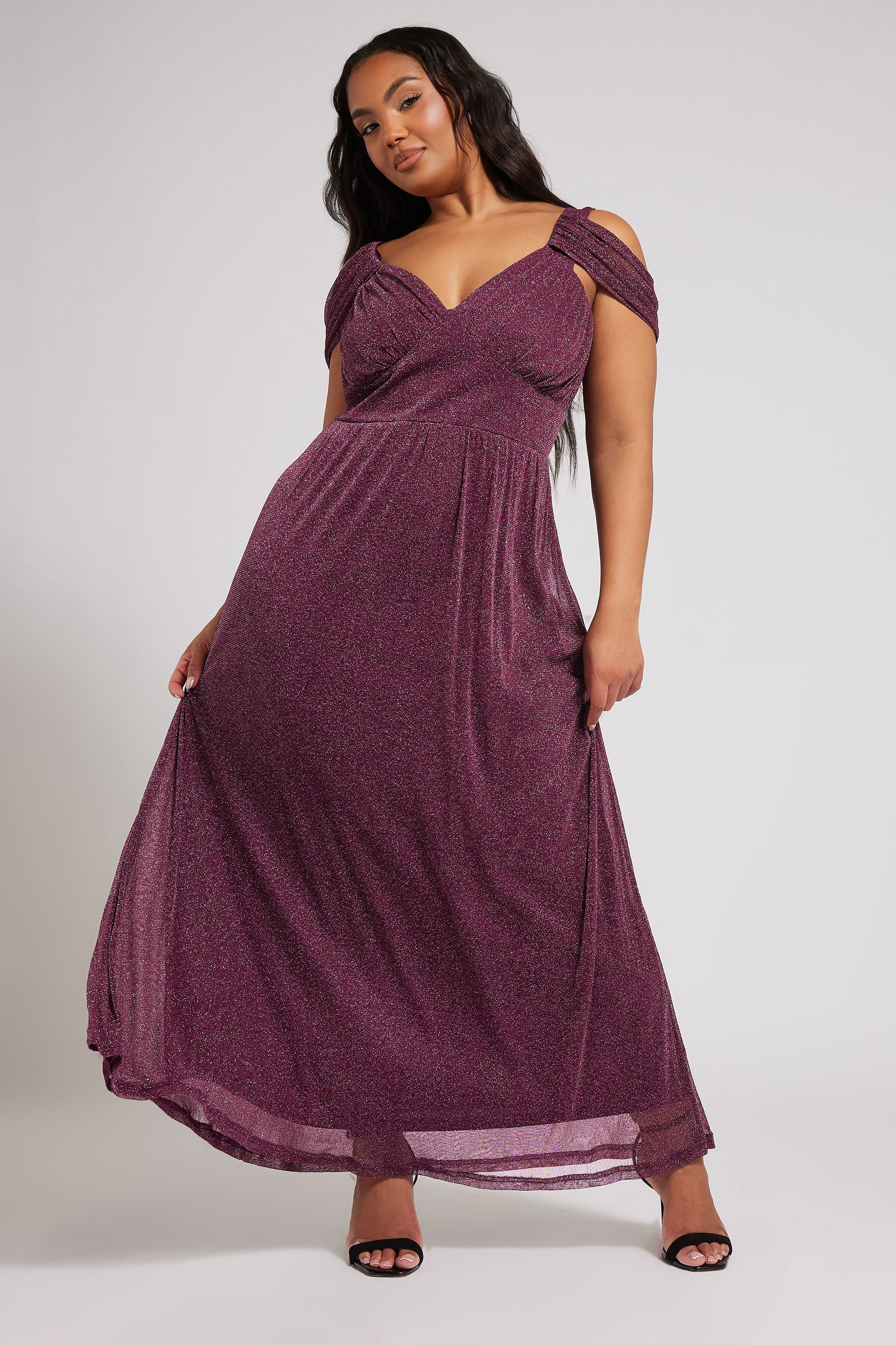 YOURS LONDON Plus Size Purple Metallic Cold Shoulder Maxi Dress | Yours Clothing 3