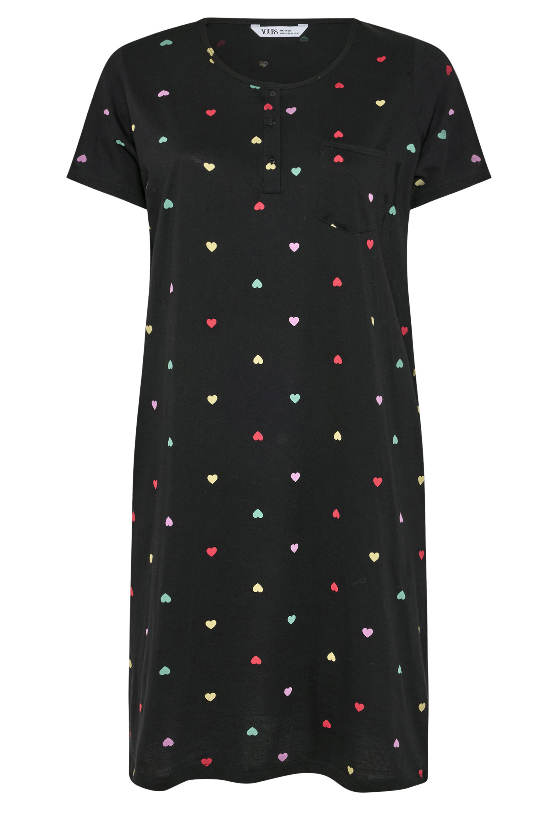 YOURS Plus Size Black Heart Placket Nightdress | Yours Clothing 5