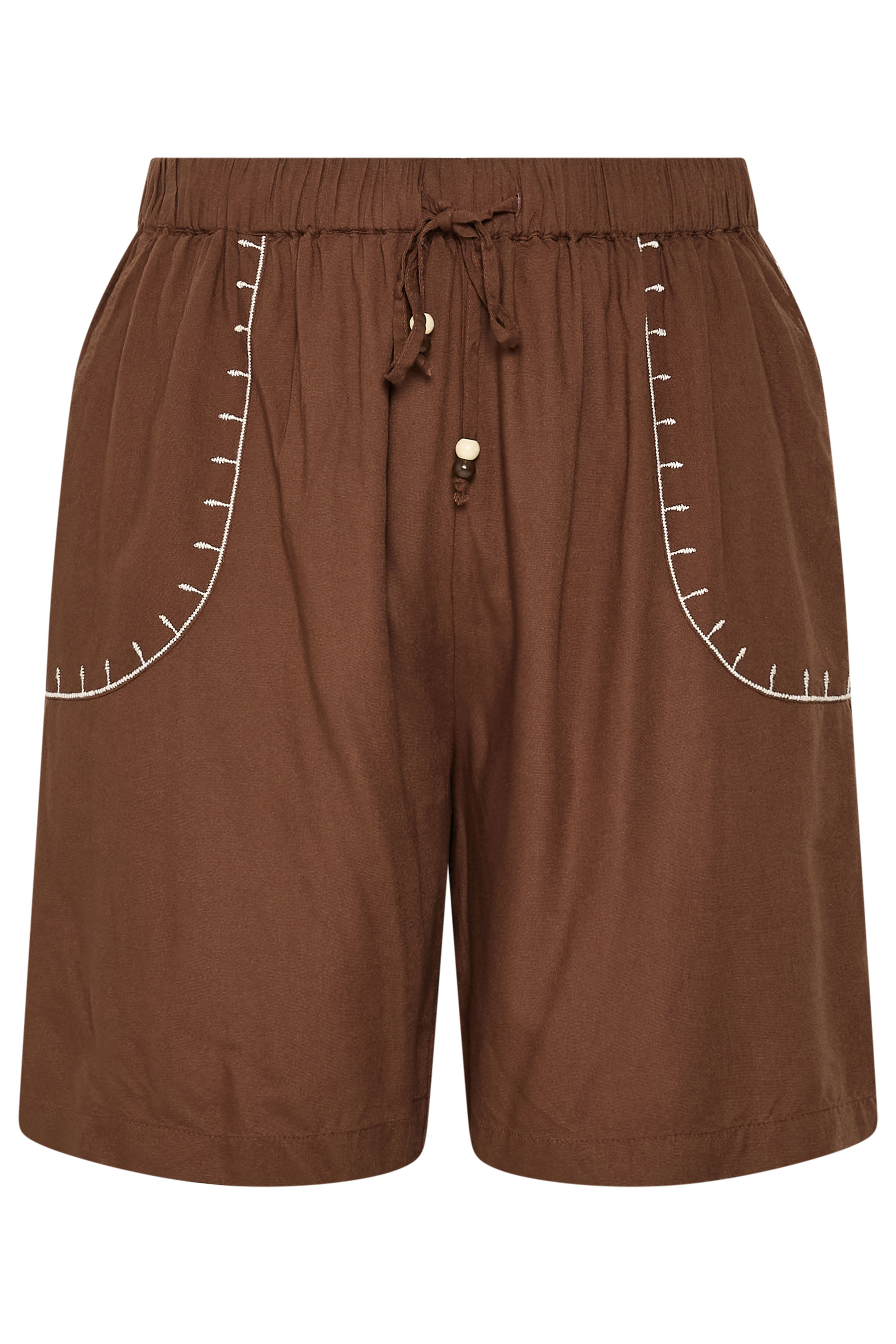 YOURS Plus Size Brown Embroidered Shorts | Yours Clothing 5