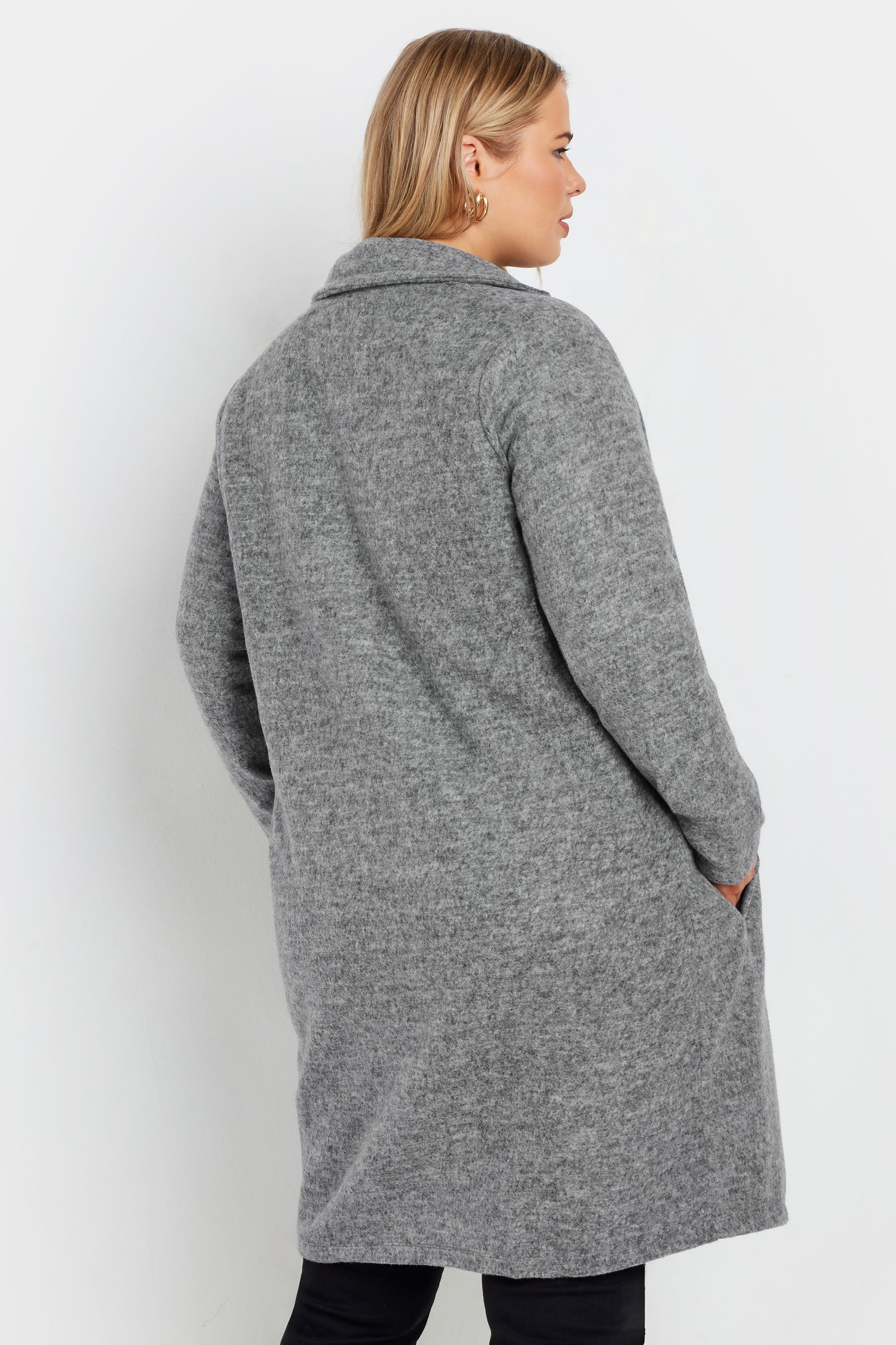 YOURS LUXURY Plus Size Grey Marl Button Front Midi Jacket | Yours Clothing 2