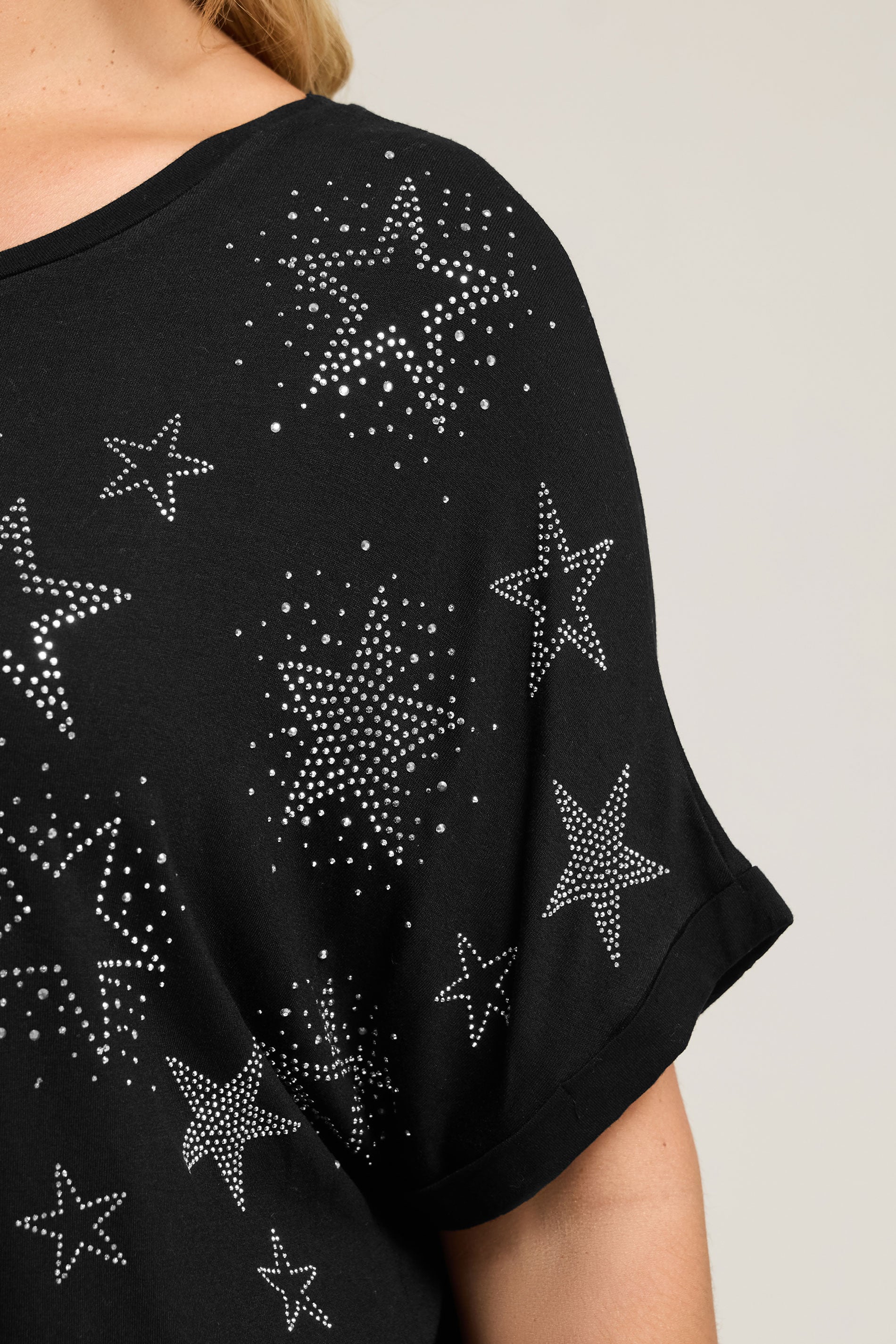 YOURS Curve Black Star Stud Embellished T-Shirt | Yours Clothing 4
