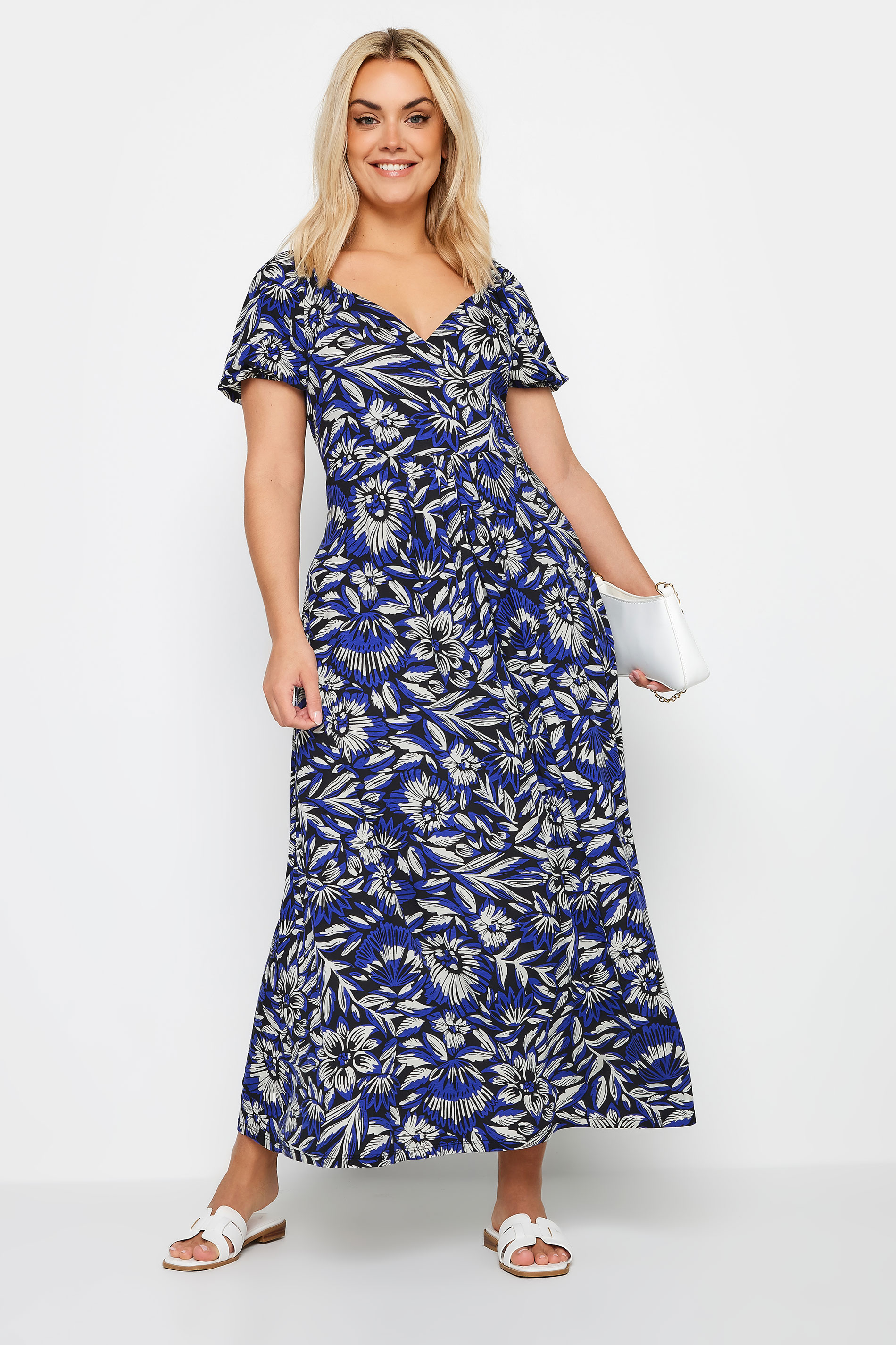 YOURS Plus Size Navy Blue Floral Print Tiered Maxi Dress | Yours Clothing 1