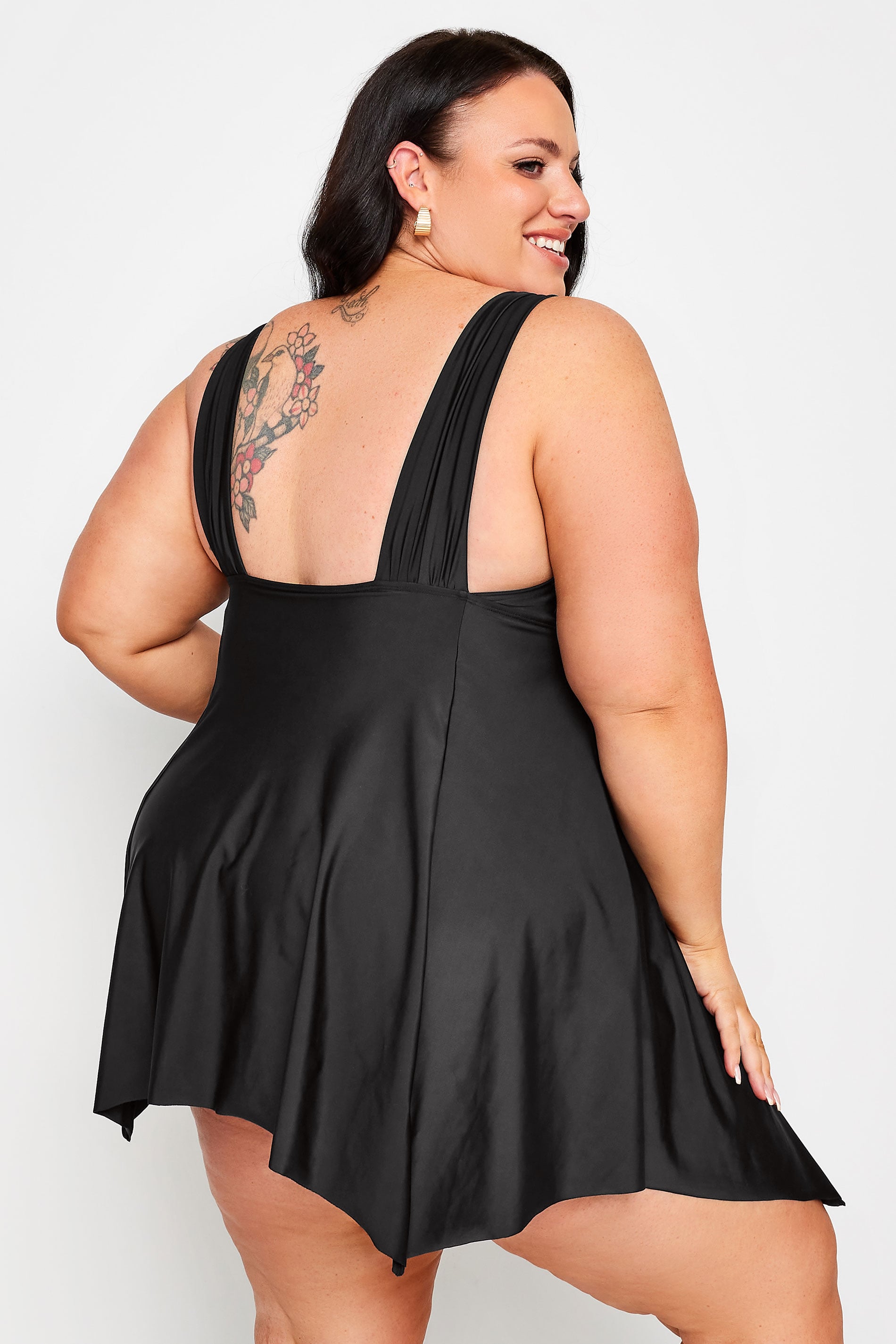 YOURS Plus Size Black Knotted Strap Hanky Hem Swim Dress | Yours Clothing 4
