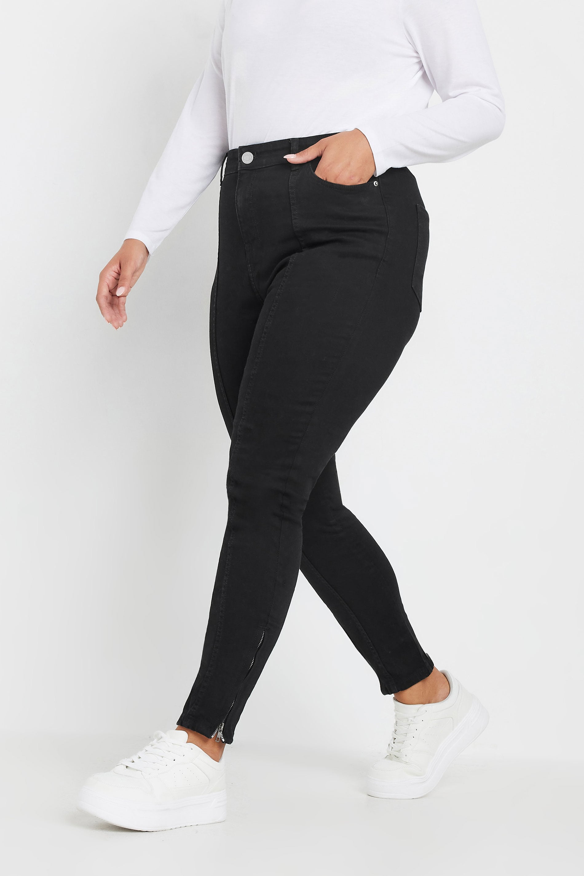 YOURS Plus Size Black Skinny Stretch AVA Zip Hem Jeans | Yours Clothing 3