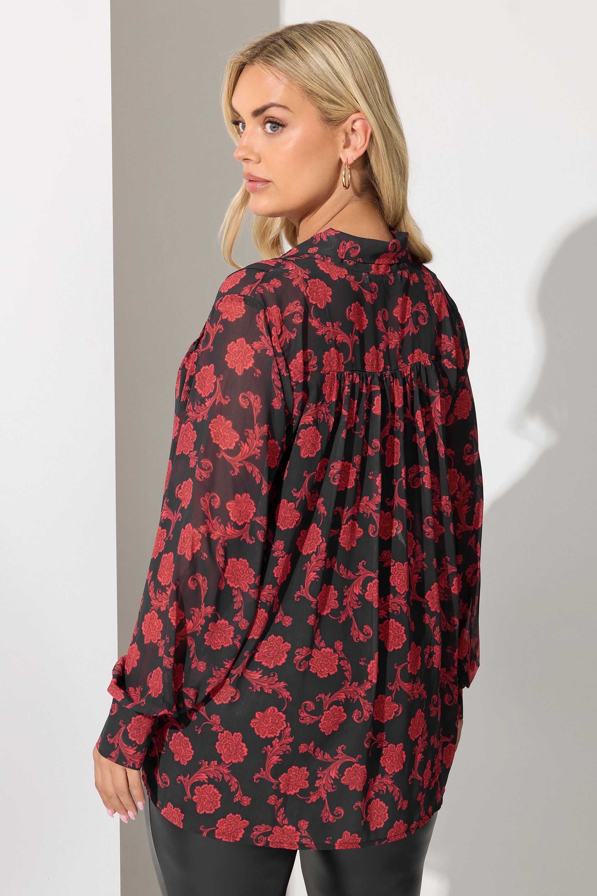 YOURS LONDON Plus Size Black Floral Pintuck Bow Tie Blouse | Yours Clothing 2
