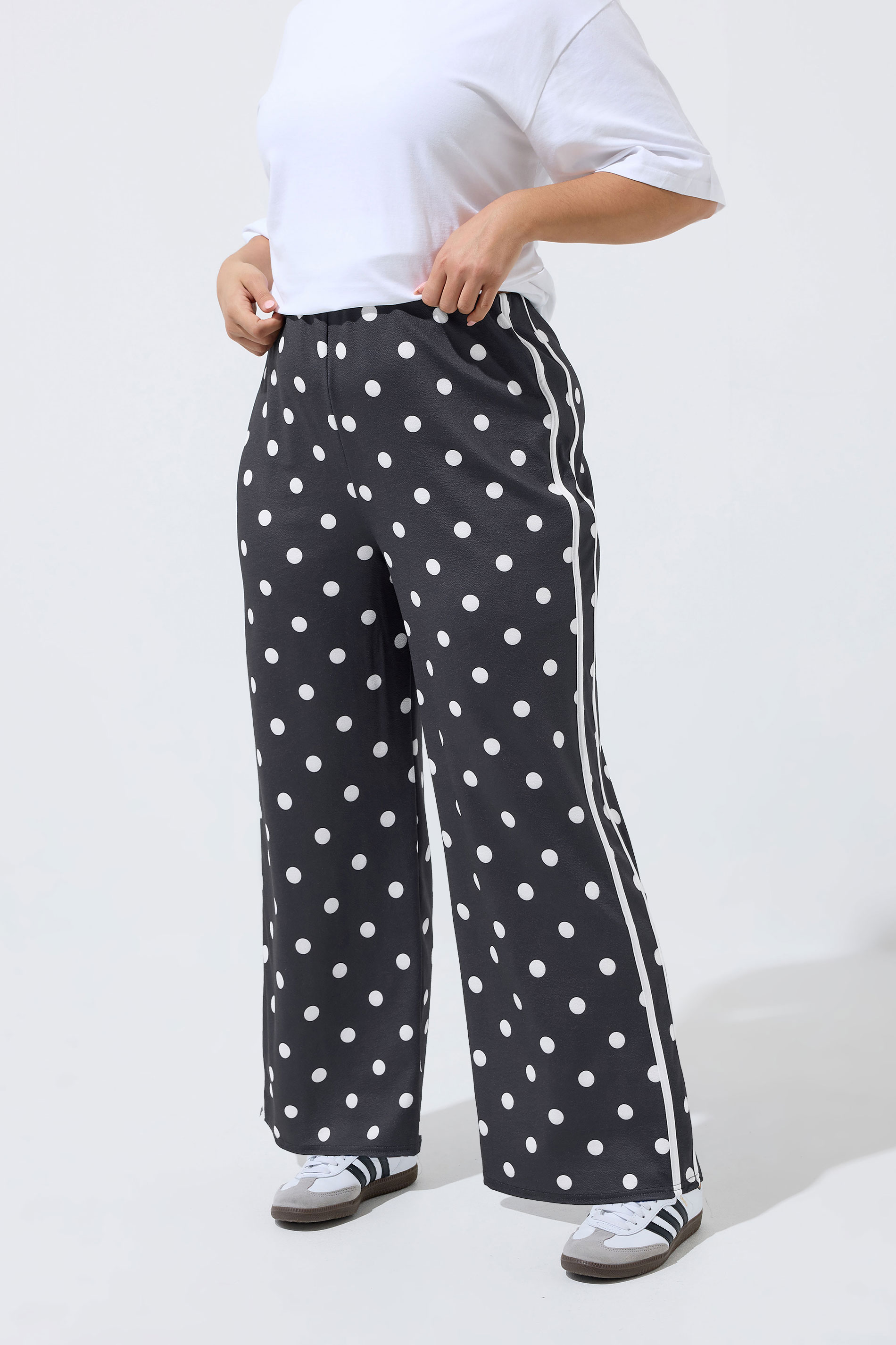 LIMITED COLLECTION Plus Size Black Polka Dot Side Stripe Trousers | Yours Clothing 2