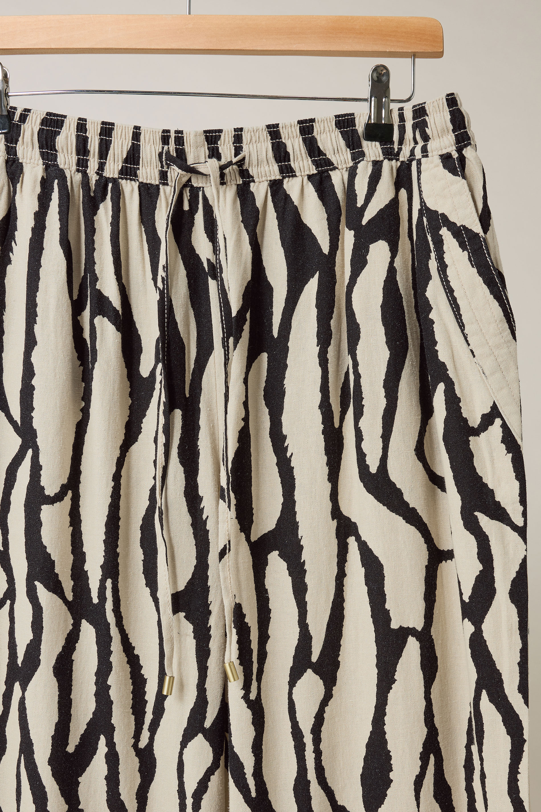 EVANS Plus Size Natural Brown Abstract Print Premium Linen Trousers | Evans 8