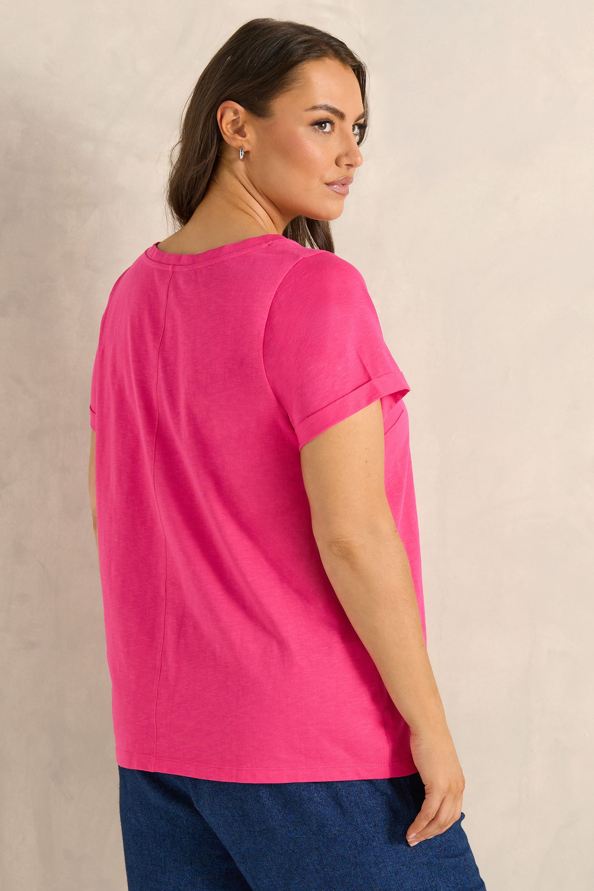 EVANS Plus Size Hot Pink Cotton T-Shirt | Evans 2