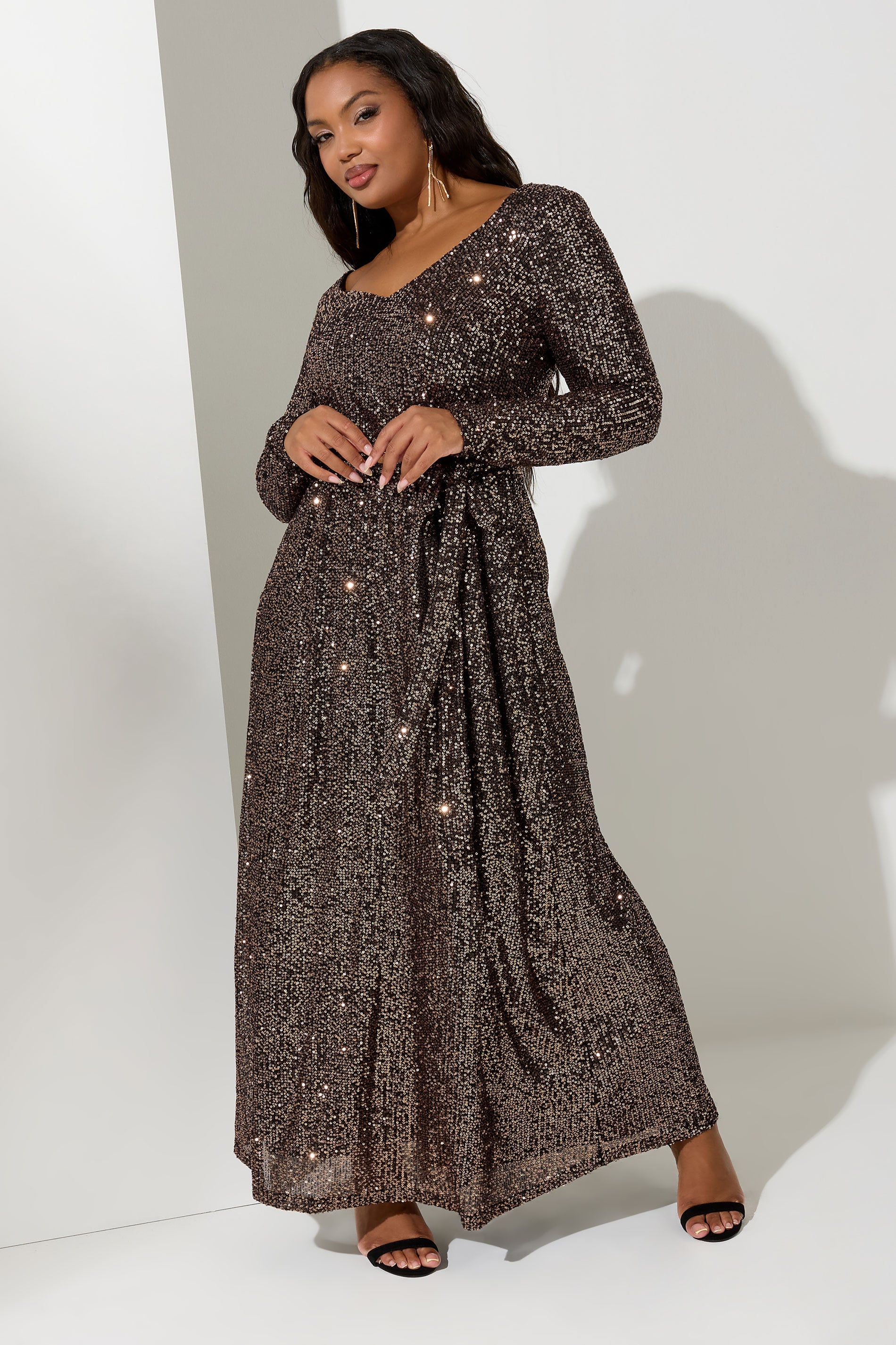 YOURS LONDON Plus Gold Sequin Maxi Dress | Yours Clothing 1