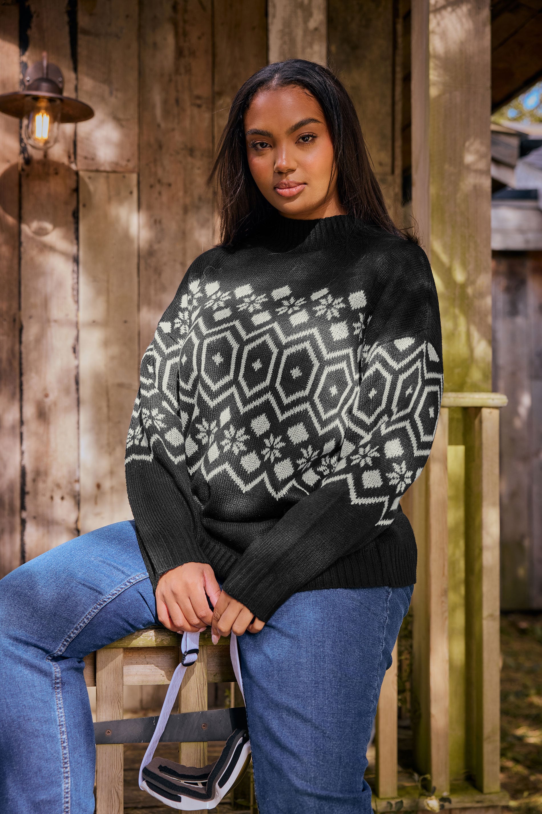 YOURS Plus Size Black Fairisle Knitted Jumper | Yours Clothing 1