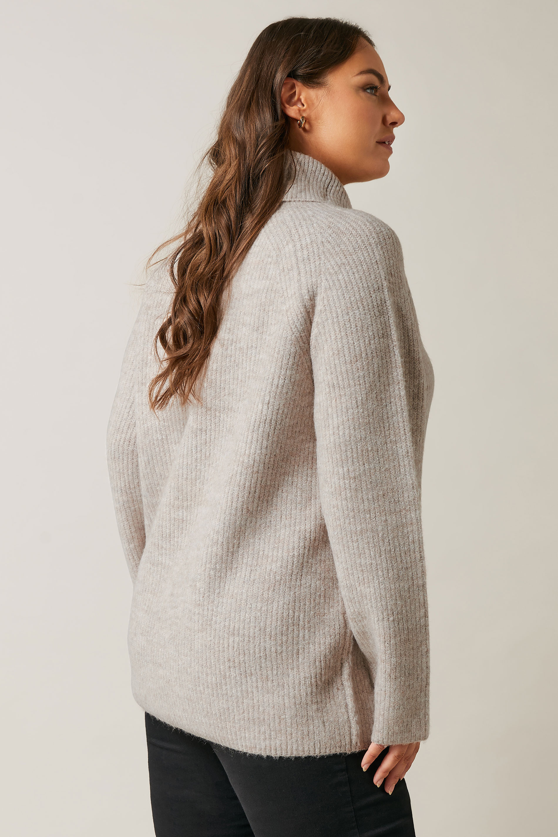 EVANS Plus Size Natural Brown Roll Neck Knitted Jumper | Evans 2