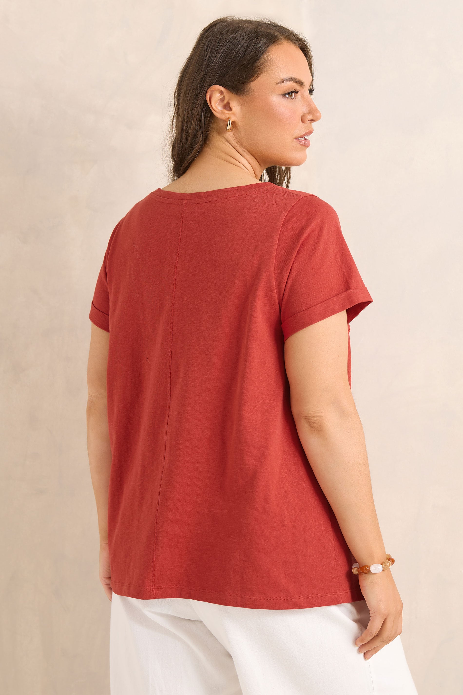EVANS Plus Size Rust Orange V Neck Cotton T-Shirt | Evans 4