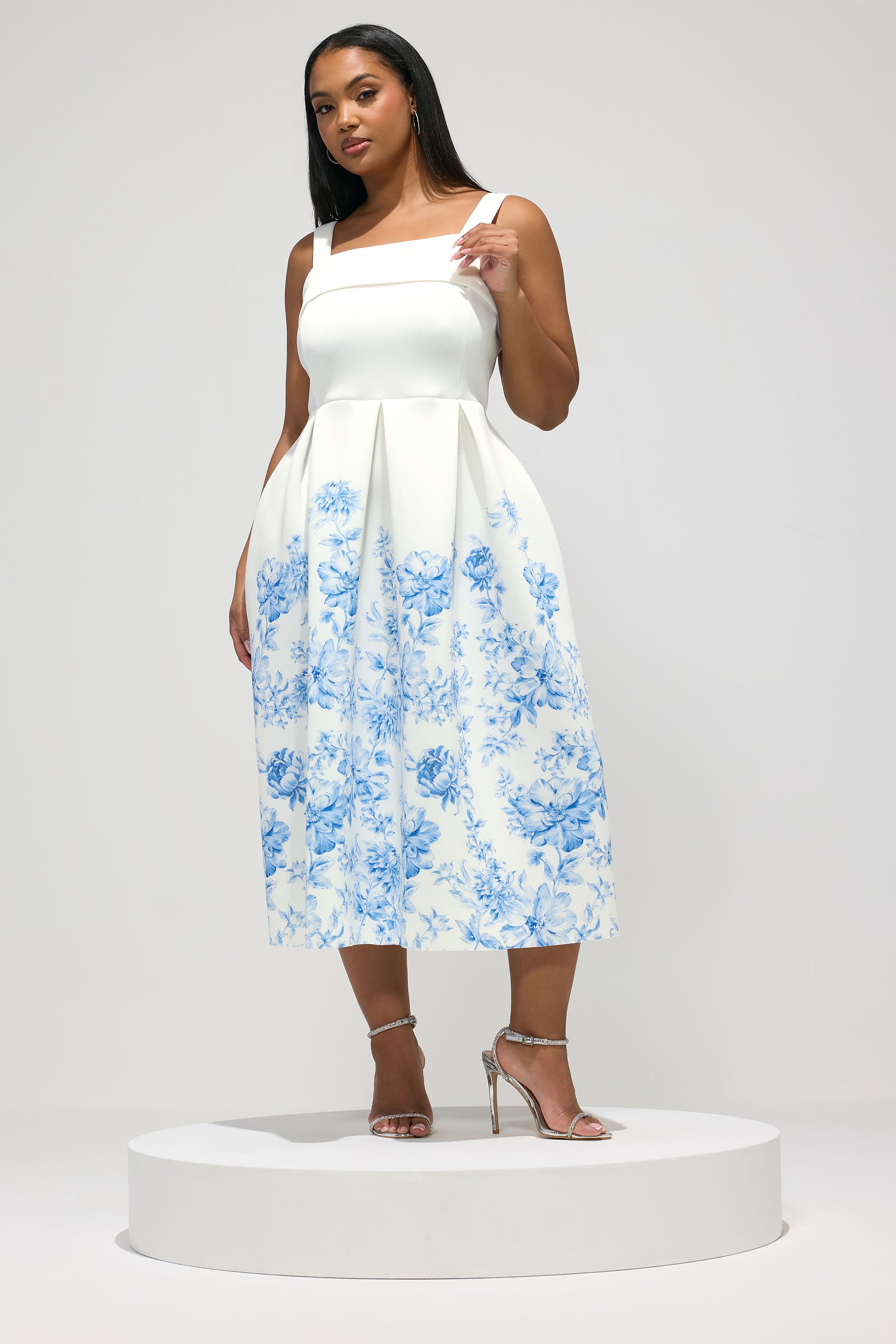 YOURS LONDON Plus Size White Floral Midi Skater Dress | Yours Clothing 1