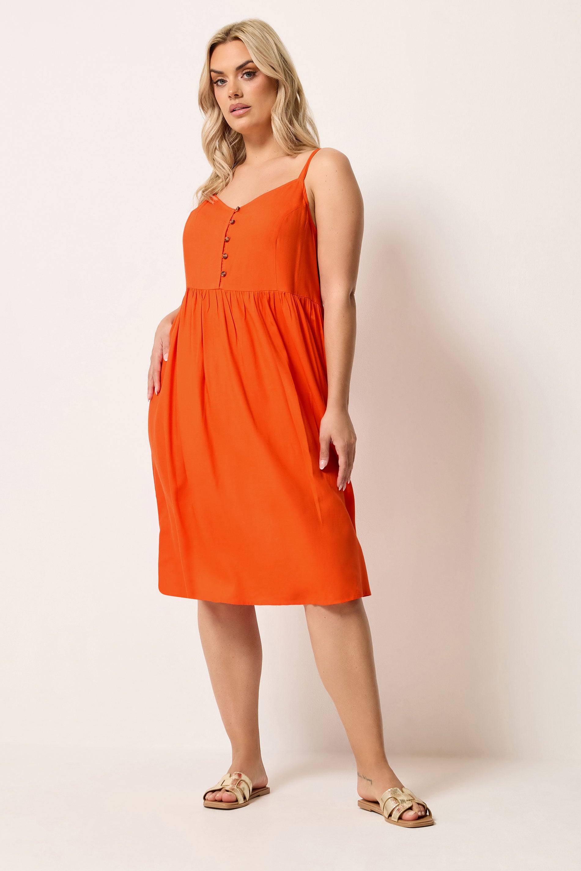 YOURS Plus Size Orange Strappy Midi Sundress | Yours Clothing 1