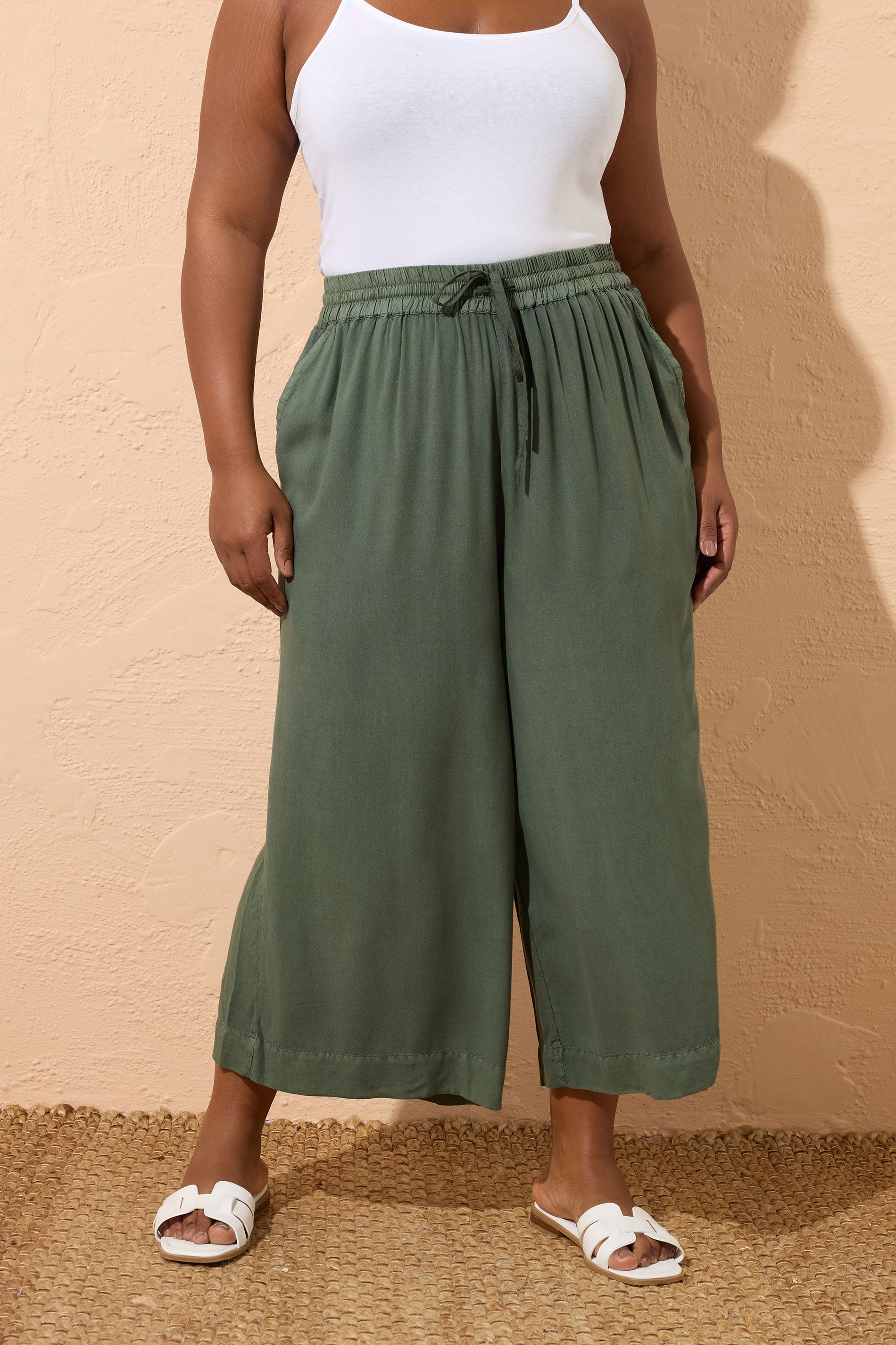 YOURS Plus Size Khaki Green Chambray Culottes | Yours Clothing 3